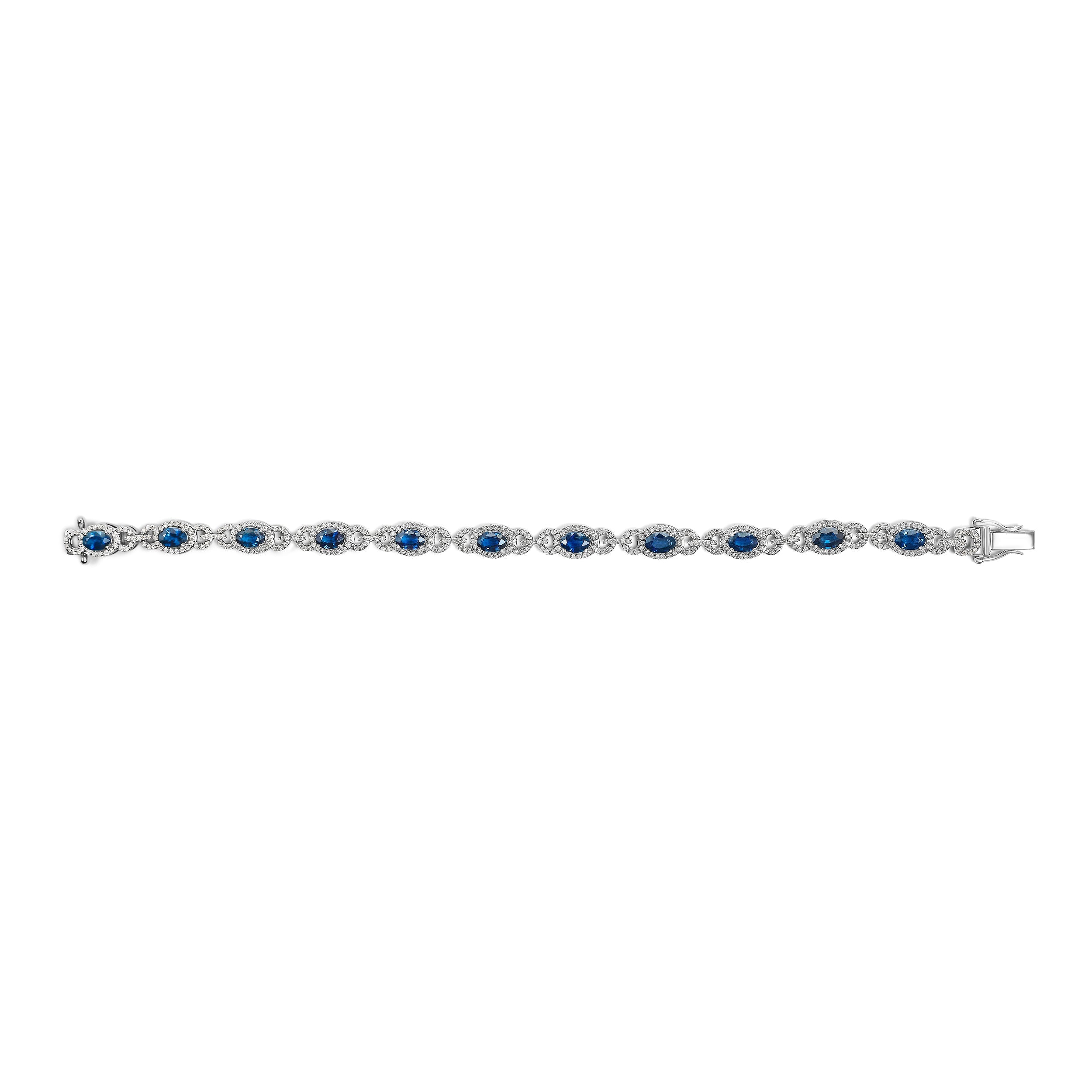 14K White Gold Vintage-Inspired Oval Blue Sapphire & Diamond Link Bracelet DestGlow