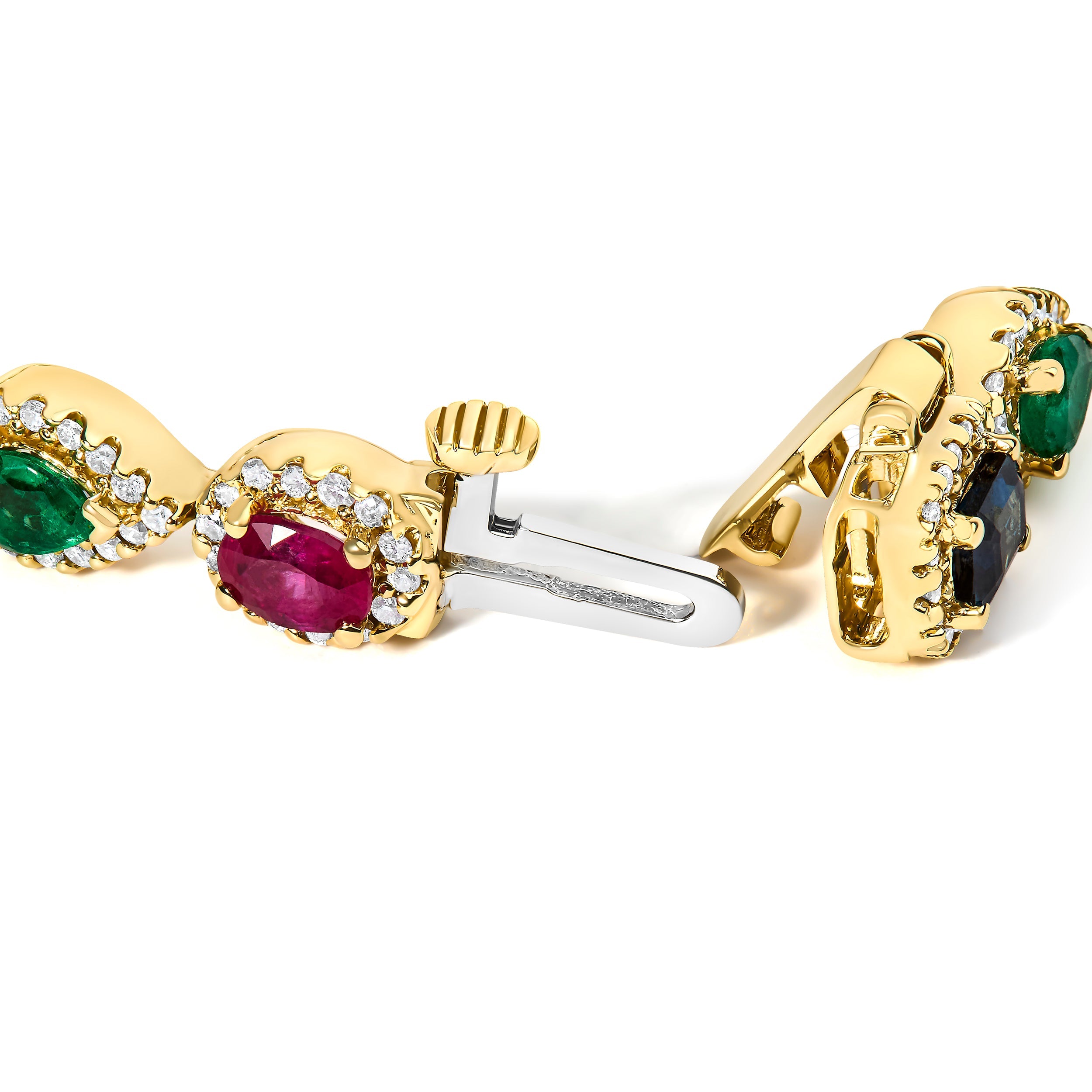 14K Yellow Gold Multi-Gemstone and Diamond Halo Rainbow Tennis Bracelet DestGlow