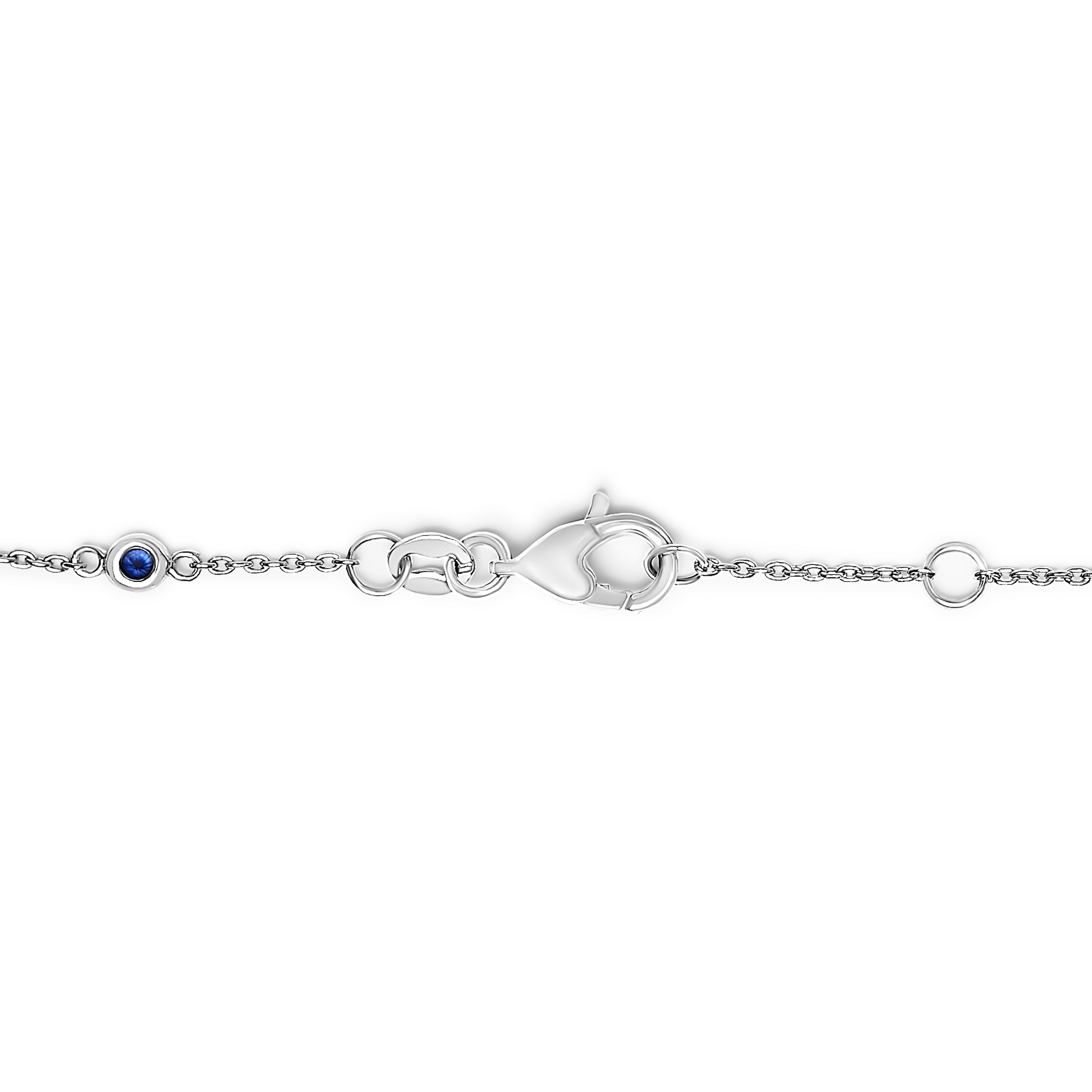 14K White Gold Alternating Blue Sapphire and White Diamond Bezel Station Chain Bracelet (I-J Color, SI2-I1 Clarity) - 8" Inches DestGlow