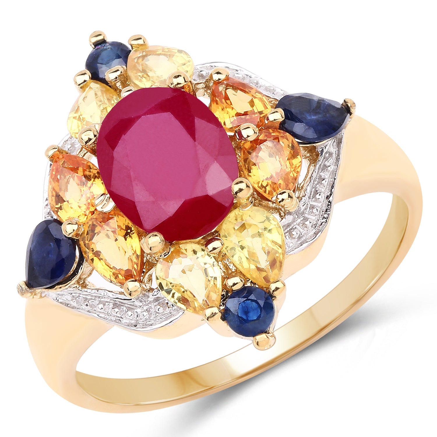 14K Yellow Gold Plated 3.76 Carat Genuine Multi Stone .925 Sterling Silver Ring by Bids.com