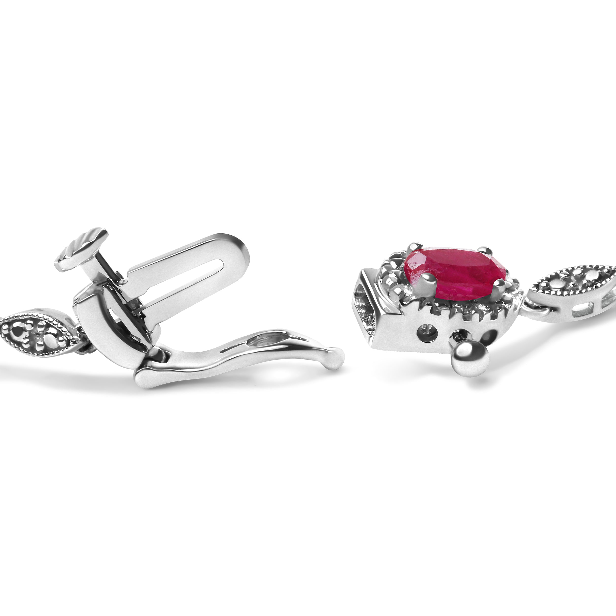 10K White Gold 4.5mm x 3mm Oval Ruby and Diamond Link Bracelet (H-I Color, SI1-SI2 Clarity) - Size 7" DestGlow