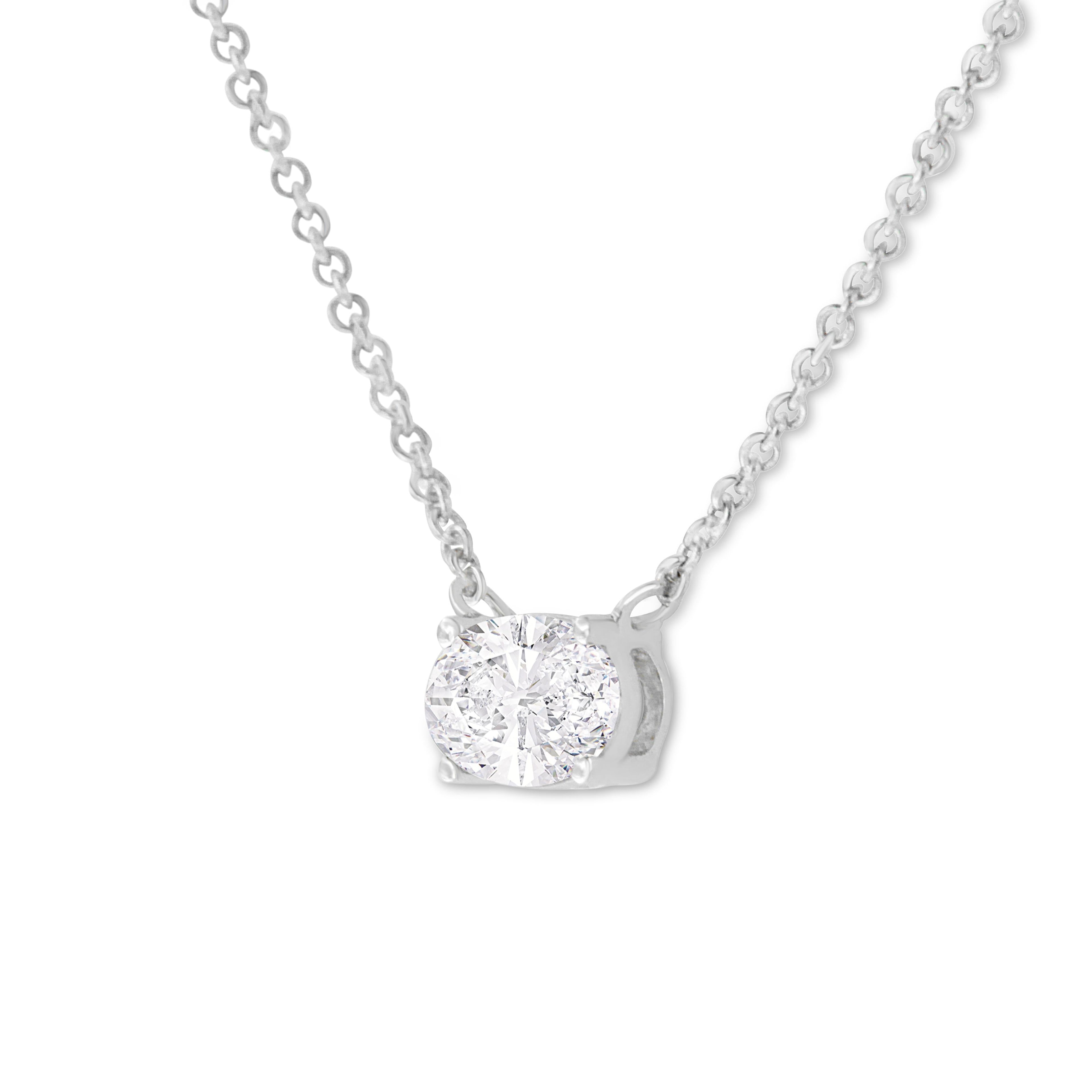 IGI Certified 10K White Gold 1/2 cttw Lab Grown Oval Shape Solitaire Diamond East West 18" Pendant Necklace (E-F Color, VS1-VS2 Clarity) by Bids.com