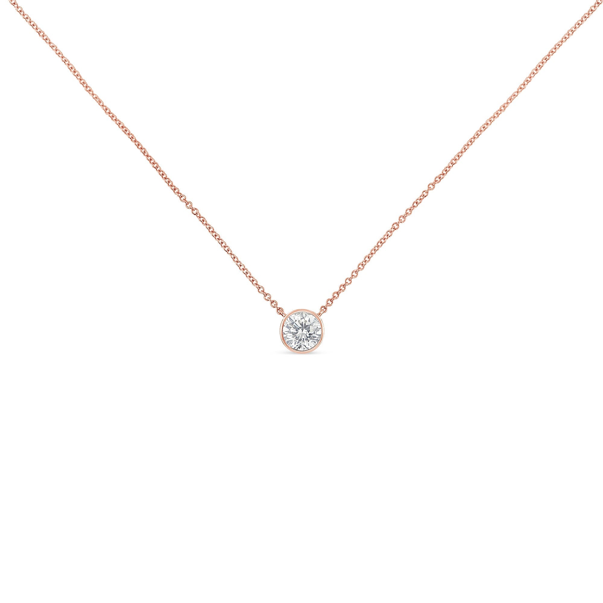 2 Micron 14K Rose Gold Plated Sterling Silver Bezel-Set Diamond Solitaire Pendant Necklace (1/3 cttw, H-I Color, I1-I2 Clarity) DestGlow