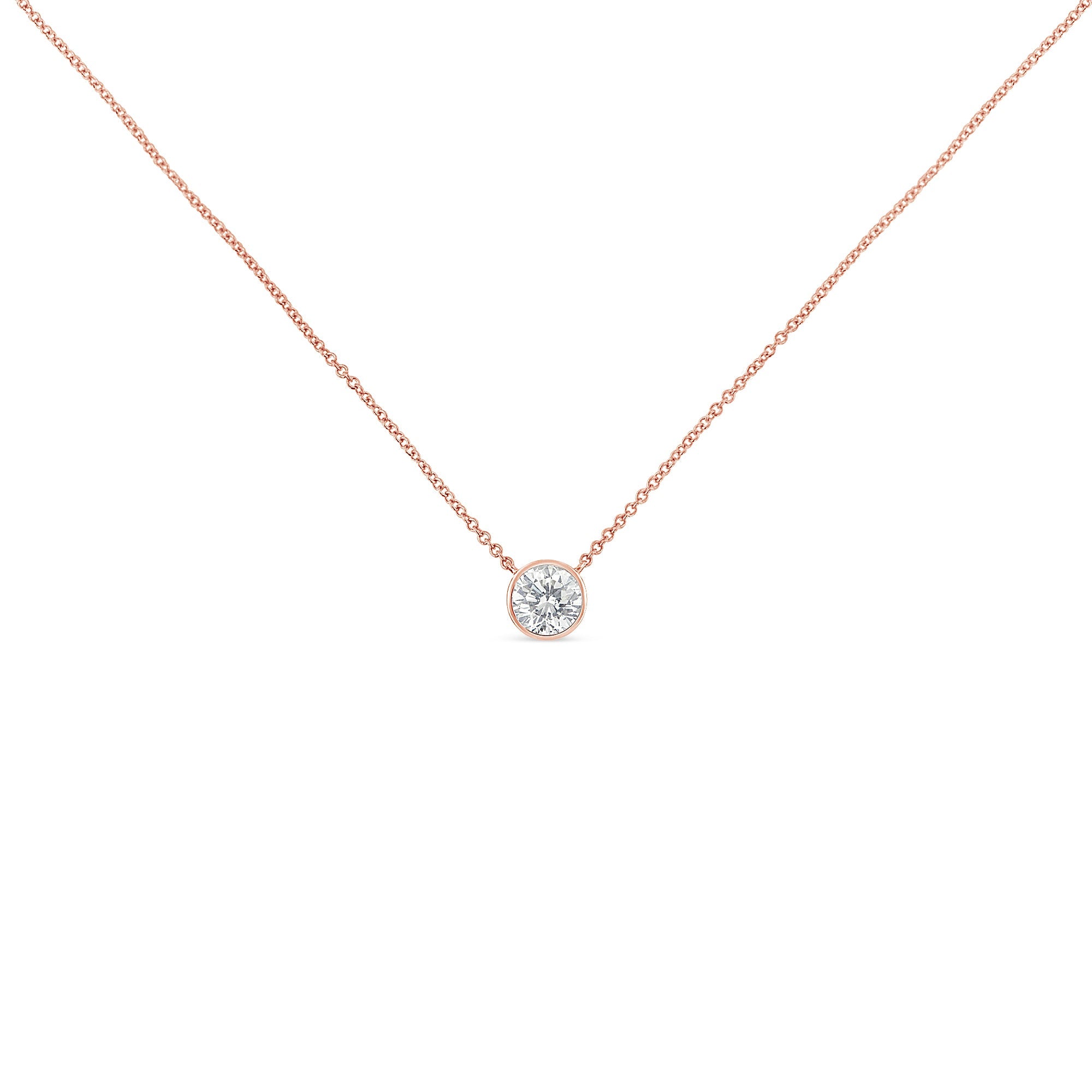 10K Rose Gold 1/3 Carat Round Brilliant-Cut Diamond Modern Bezel-Set Solitaire 16"-18" Pendant Necklace (H-I Color, SI2-I1 Clarity) by Bids.com
