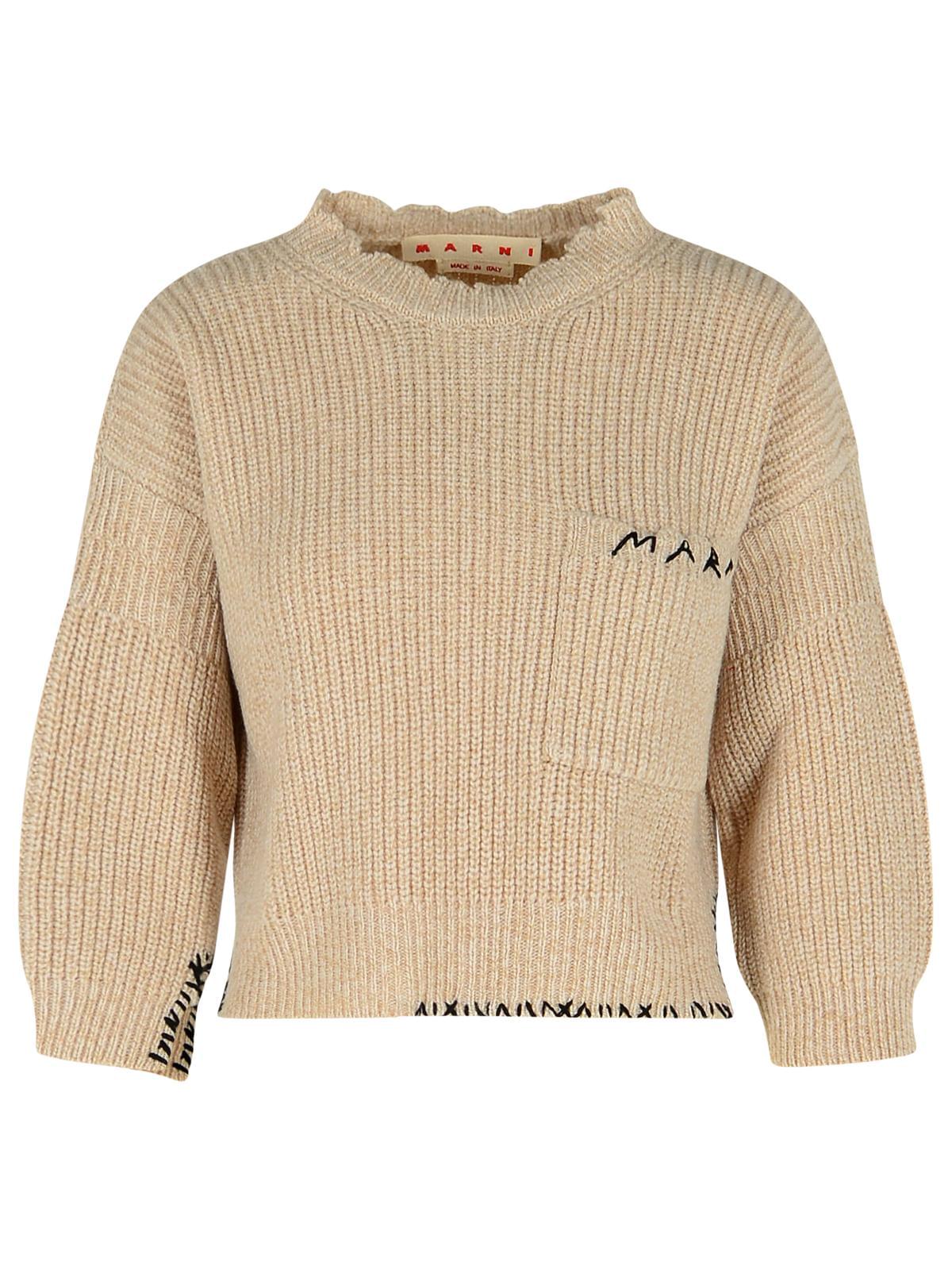 Marni Beige Mouliné Virgin Wool Sweater With &