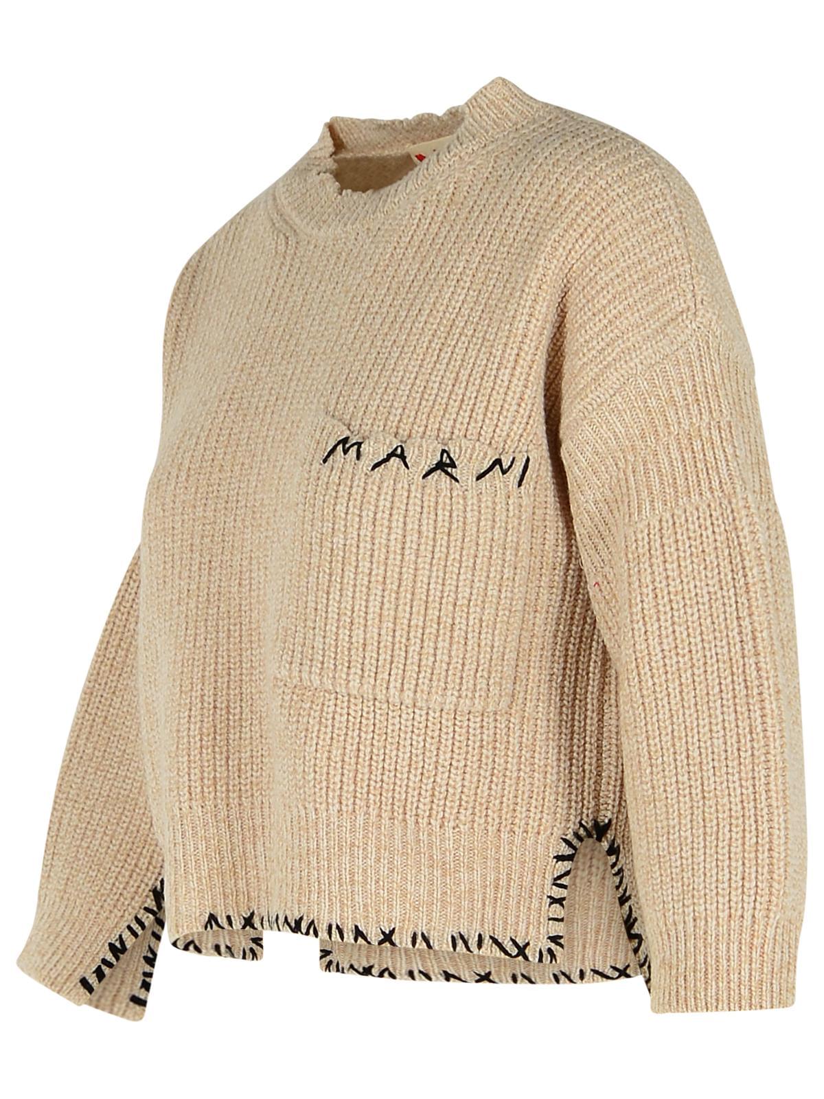 Marni Beige Mouliné Virgin Wool Sweater With &