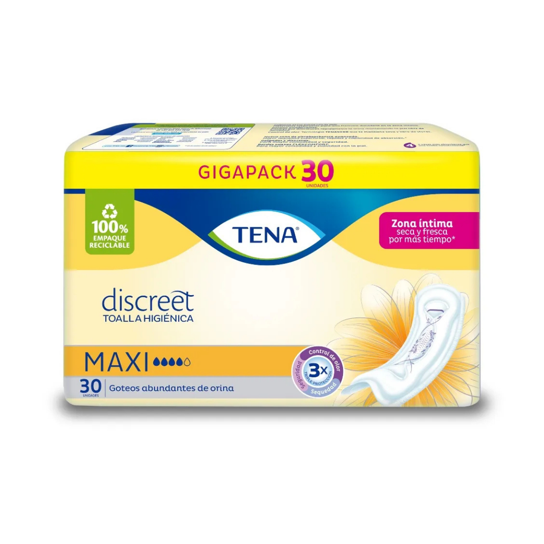 Tena Discreet Maxi Incontinence Pads for Women (30 Count) DestGlow