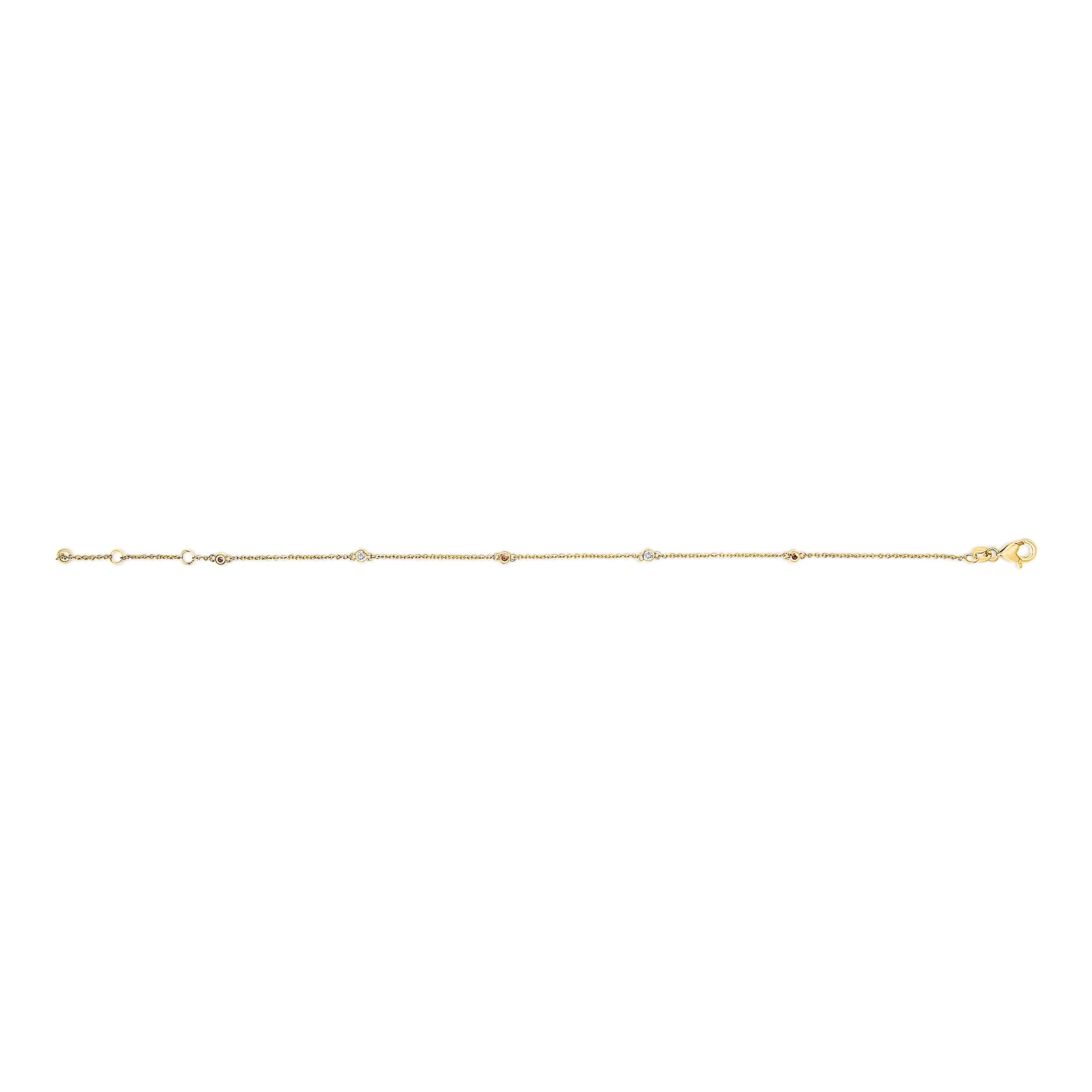 14K Yellow Gold Alternating Red Ruby and White Diamond Bezel Station Chain Bracelet (I-J Color, SI2-I1 Clarity) - 7.5" Inches DestGlow