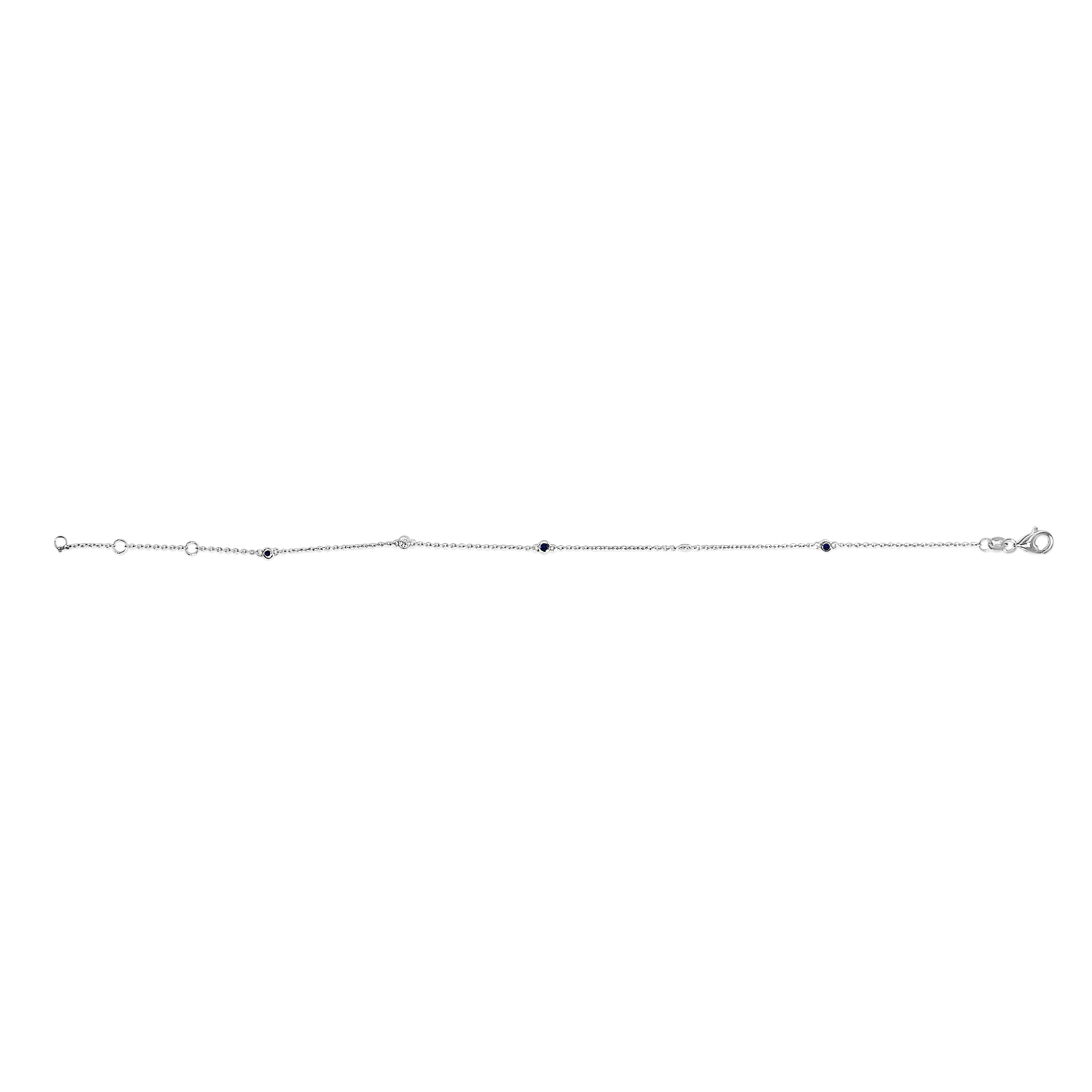 14K White Gold Alternating Blue Sapphire and Diamond Bezel Station Chain Bracelet - Size 7.5 inch DestGlow