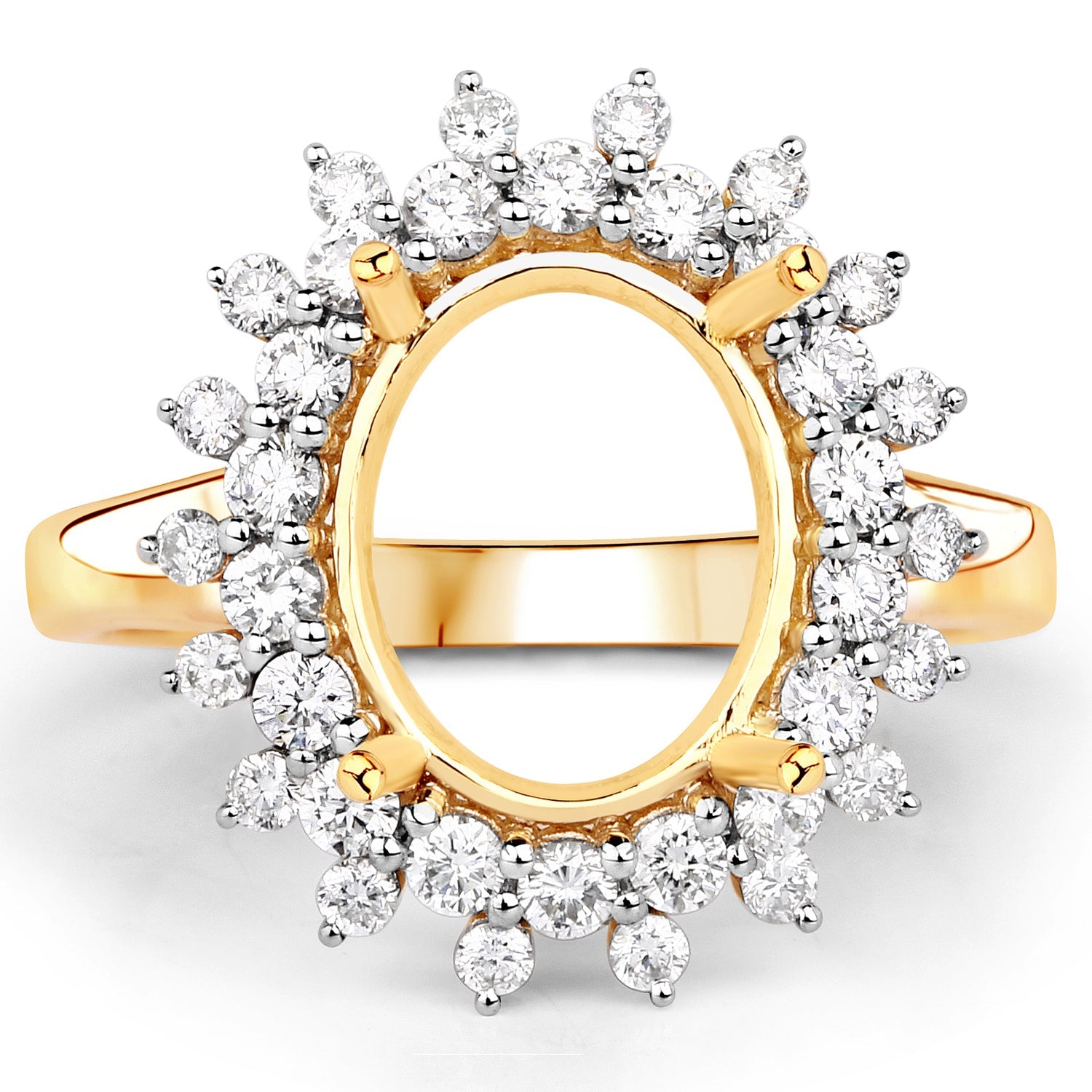 0.79 Carat Genuine White Diamond 14K Yellow Gold Semi Mount Ring - holds 11x9mm Oval Gemstone by Bids.com