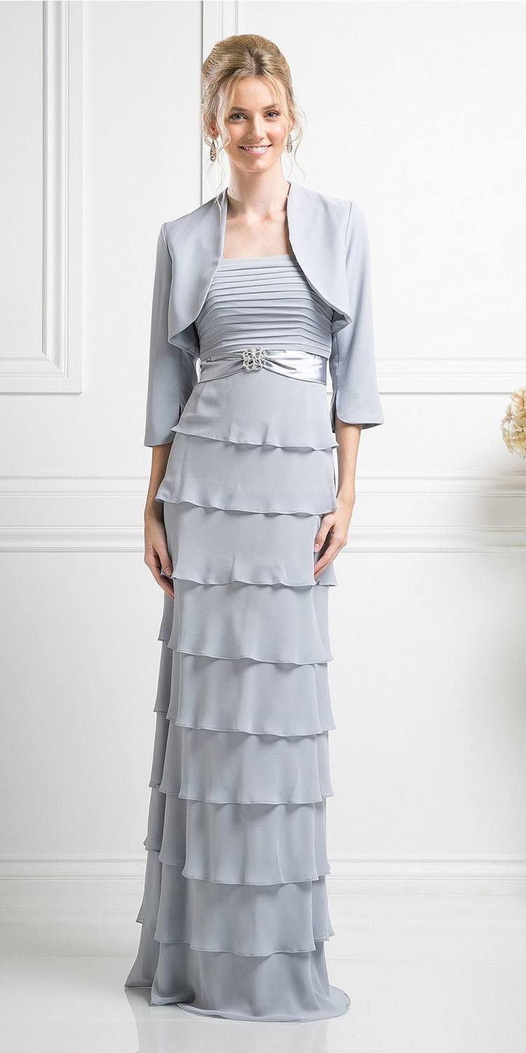 CLEARANCE - Cinderella Divine 7731 Long Tiered Skirt Layered Dress Jacket (Size M) by DiscountDressShop