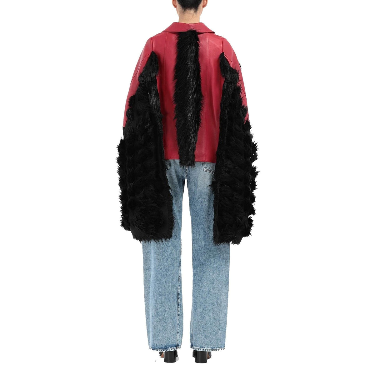 Maison Margiela Faux Fur Trimmed Leather Cape Jacket Women DestGlow