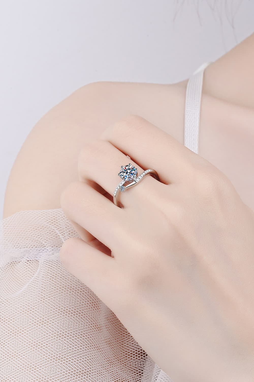 1 Carat Brilliant Round Cut Sparkala™ 925 Sterling Silver Bypass Ring by Sparkala