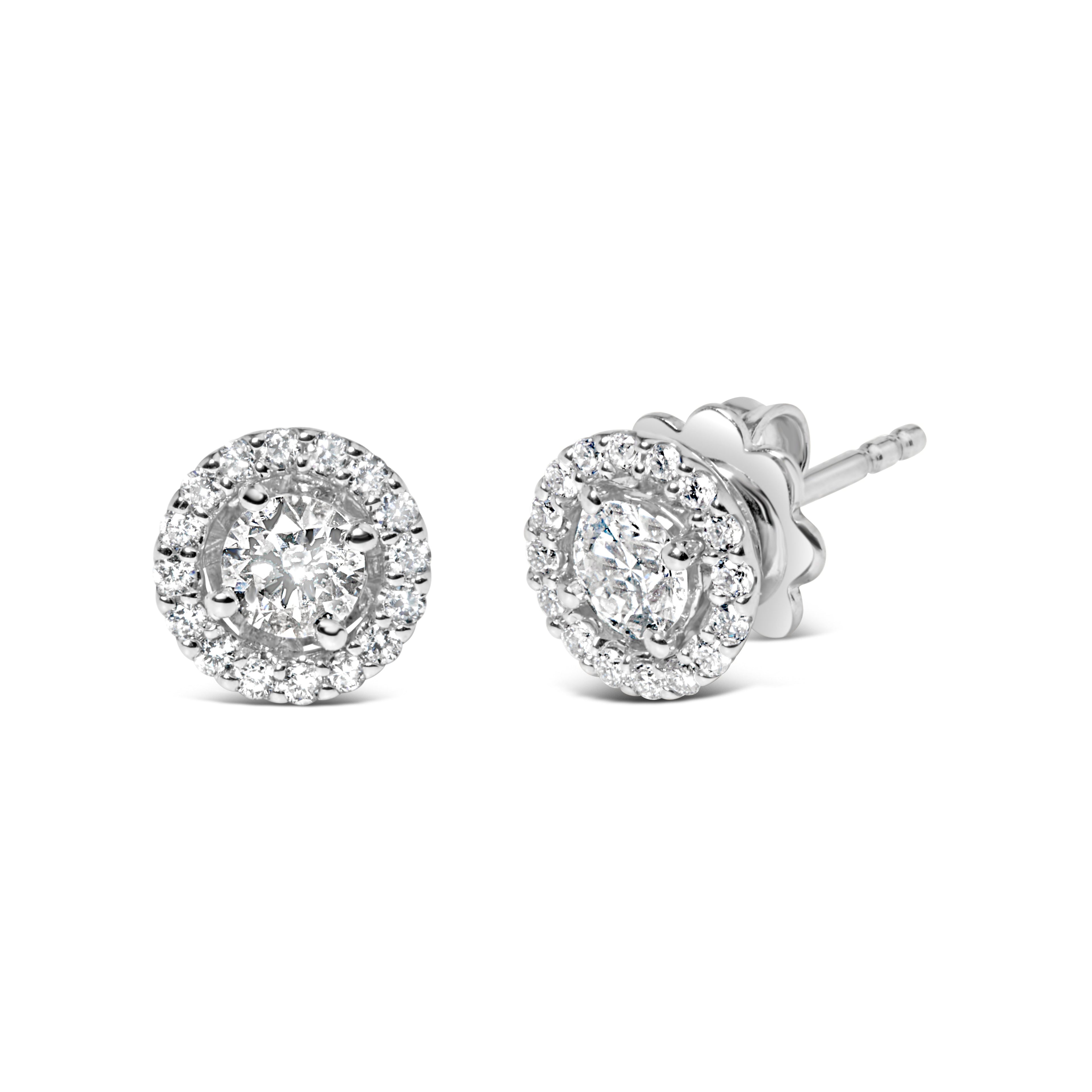 14K White Gold 3/4 Cttw Lab Grown Diamond Solitaire With Halo Stud Earrings (G-H Color, VS2-SI1 Clarity) DestGlow