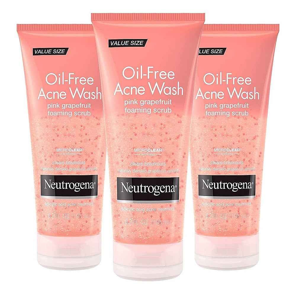 Neutrogena Oil Free Pink Grapefruit Acne Treatment Face Wash With Vitamin C, 2% Salicylic Acid, Gentle Foaming Facial Scrub To Treat & Prevent Breakouts, 6.7 Fl Oz