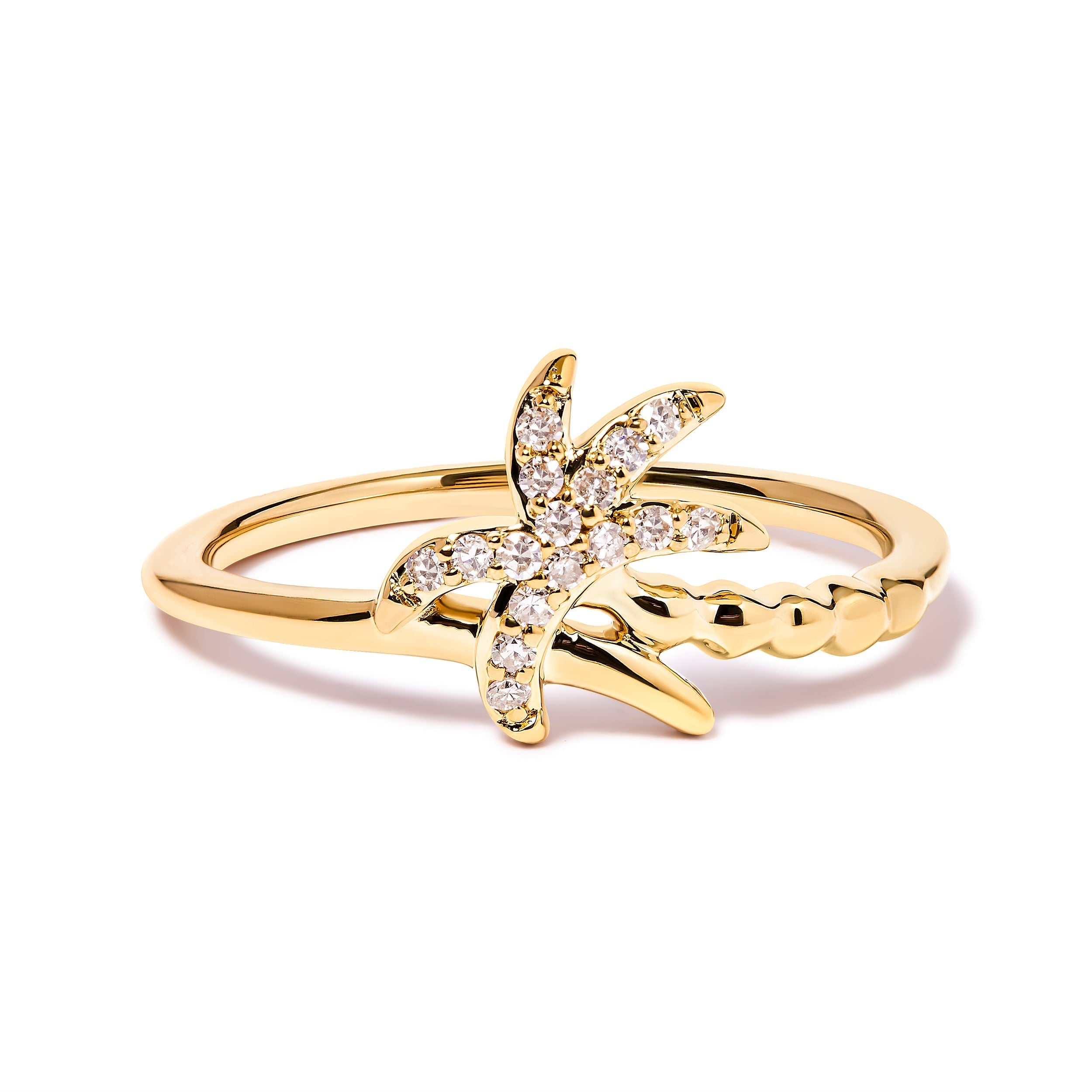 10K Yellow Gold 1/10 Cttw Diamond Palm Tree Statement Ring (H-I Color, I1-I2 Clarity) - Ring Size 7 DestGlow