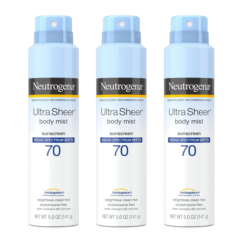 Neutrogena Ultra Sheer Body Mist Sunscreen Spray, Broad Spectrum SPF 70, Lightweight Spray Sunscreen, Non-Greasy & Water Resistant, Oil-Free & Non-Comedogenic U by Pasteur Pharmacy