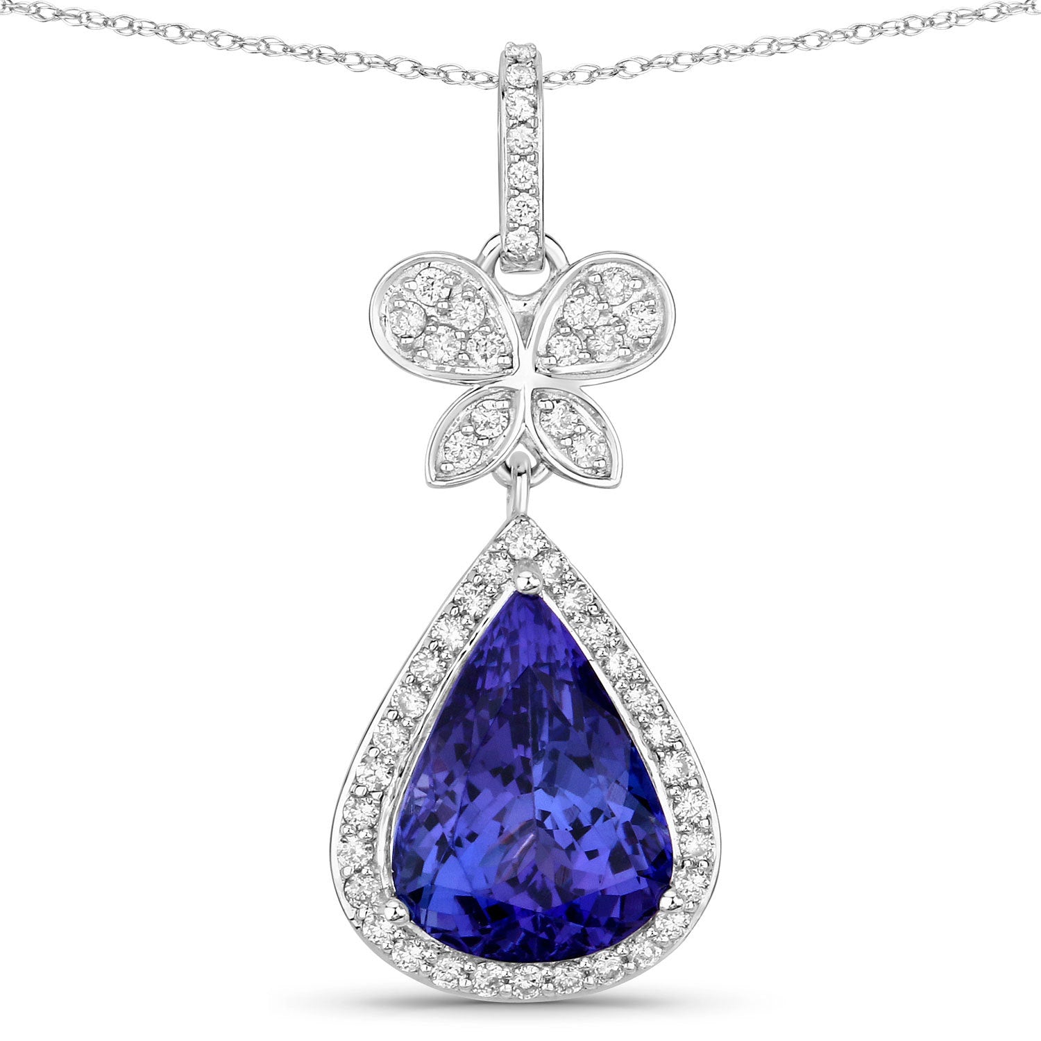 5.54 Carat Genuine Tanzanite and White Diamond 18K White Gold Pendant by Bids.com