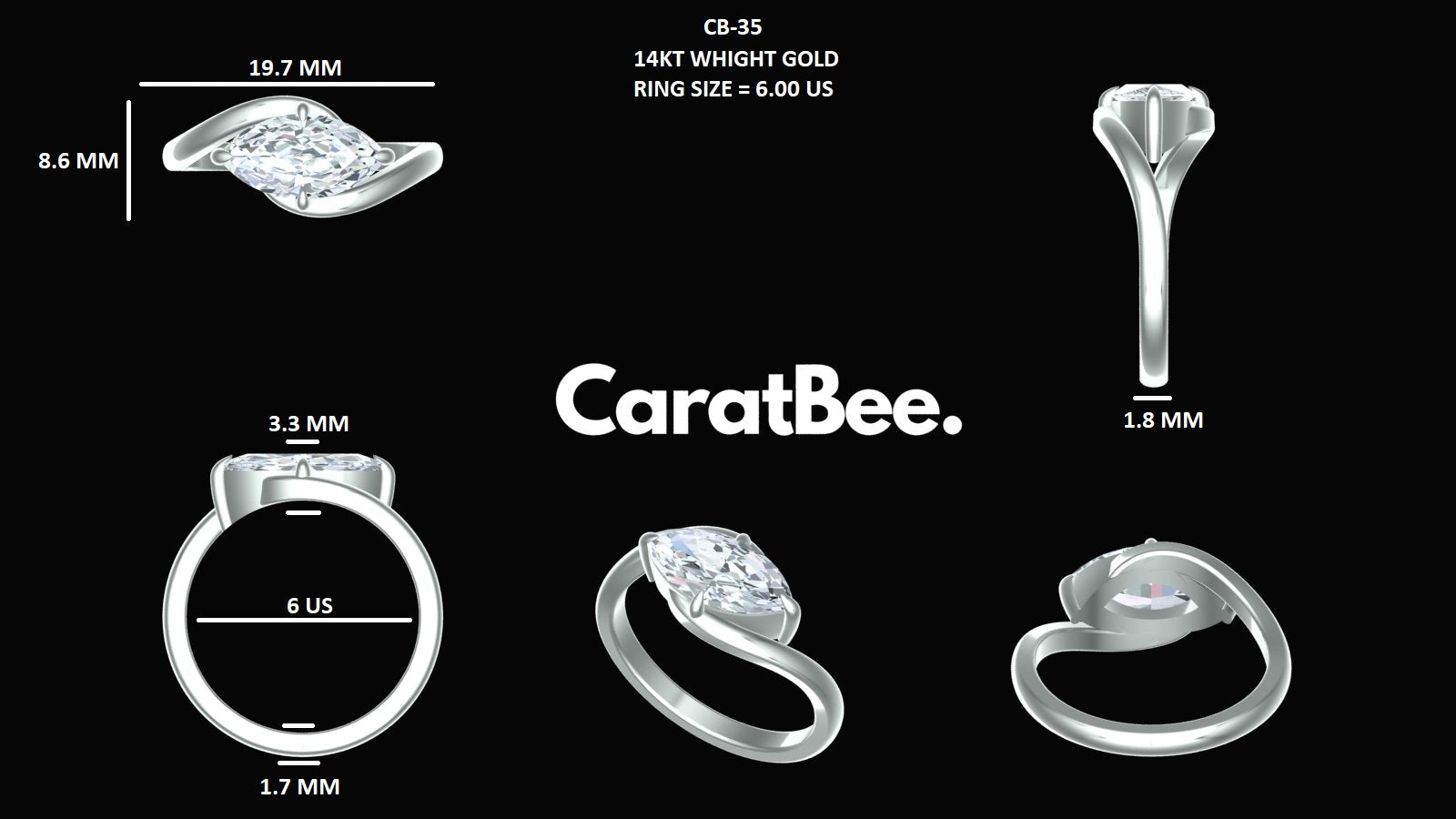 Custom Order - 2.00 Carat Marquise Cut Lab Grown Diamond Ring in 14k White Gold (For Tyler)