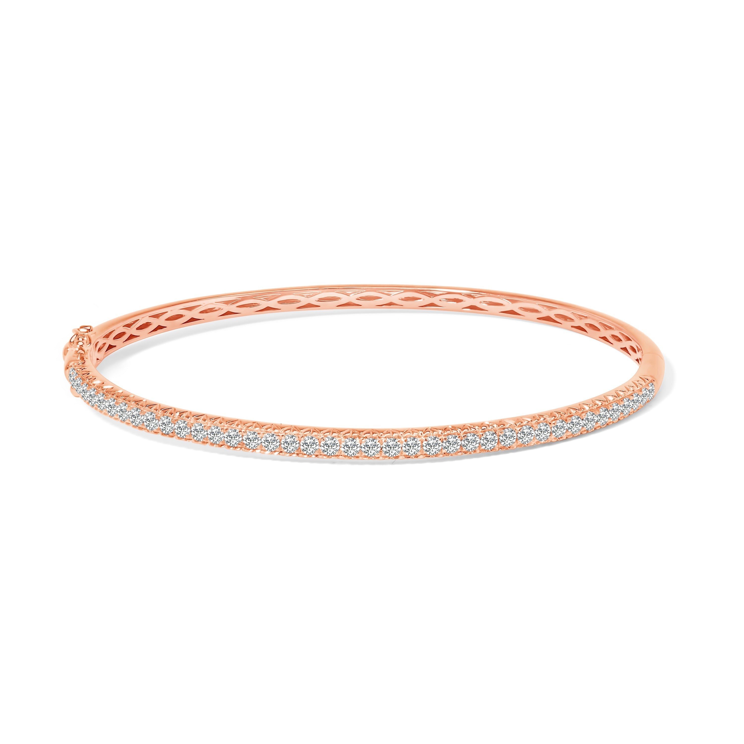 14K Rose Gold 1.00 Cttw Half Eternity Diamond Bangle Bracelet (G-H Color, SI2-I1 Clarity) - 7" Inches DestGlow