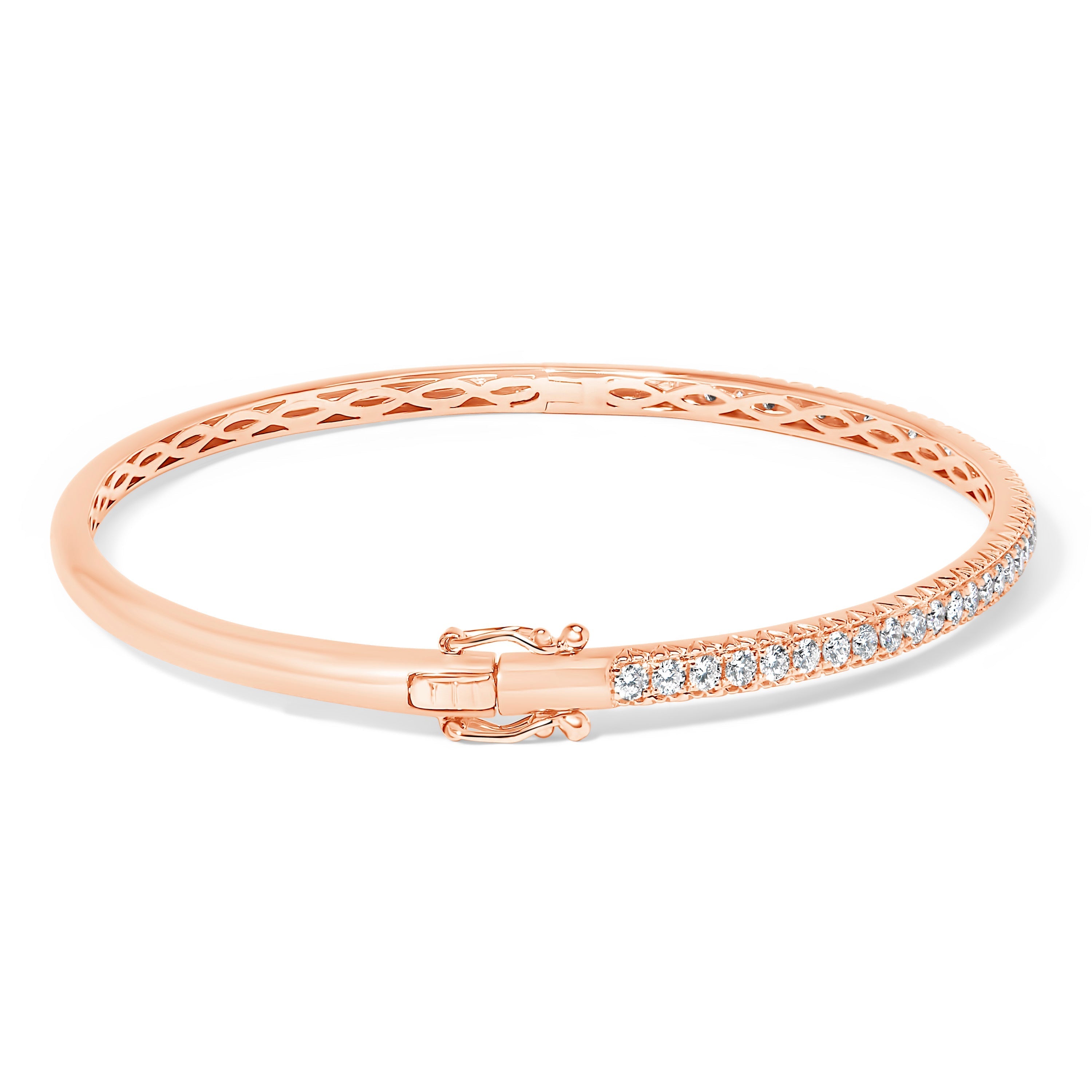 14K Rose Gold 1.00 Cttw Half Eternity Diamond Bangle Bracelet (G-H Color, SI2-I1 Clarity) - 7" Inches DestGlow