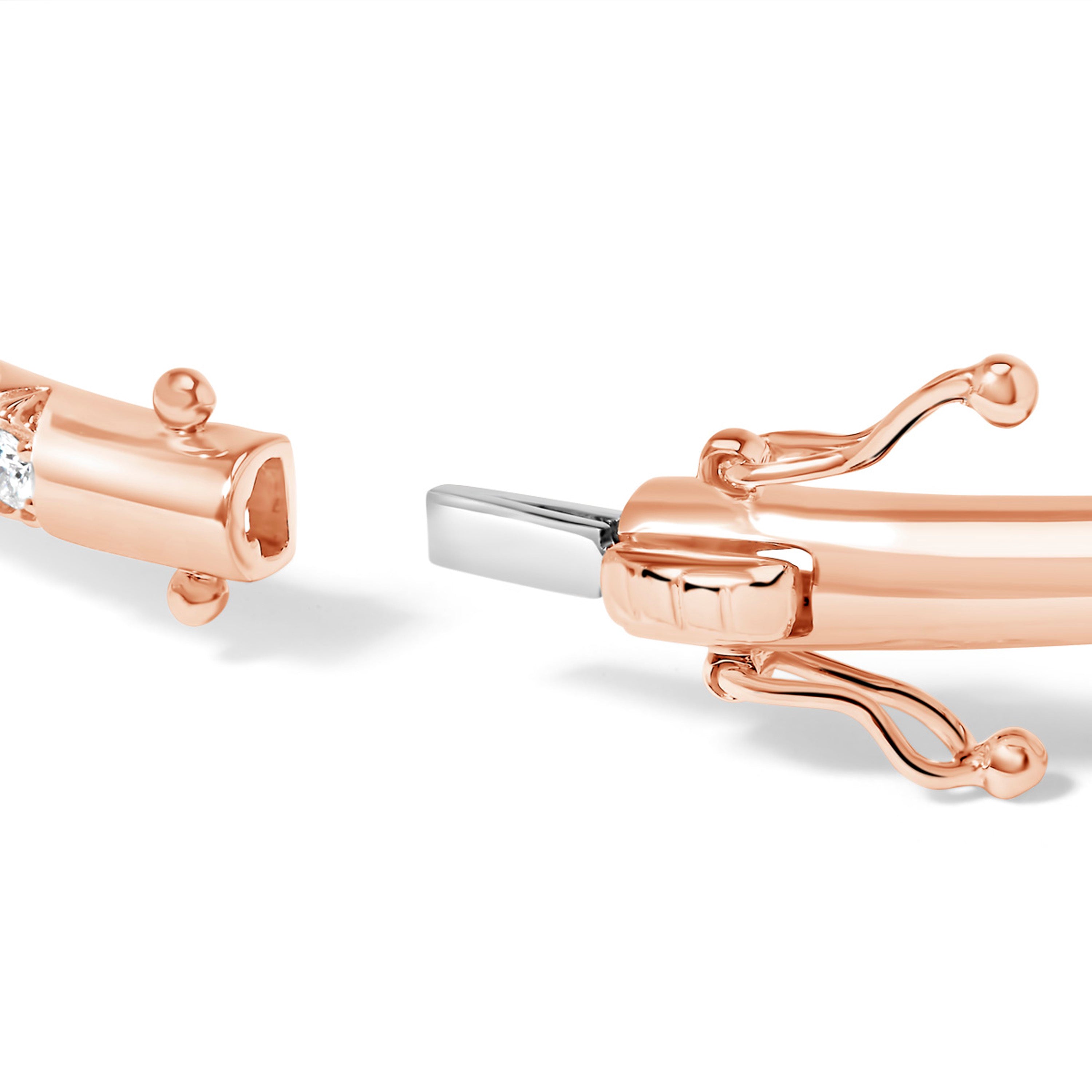 14K Rose Gold 1.00 Cttw Half Eternity Diamond Bangle Bracelet (G-H Color, SI2-I1 Clarity) - 7" Inches DestGlow