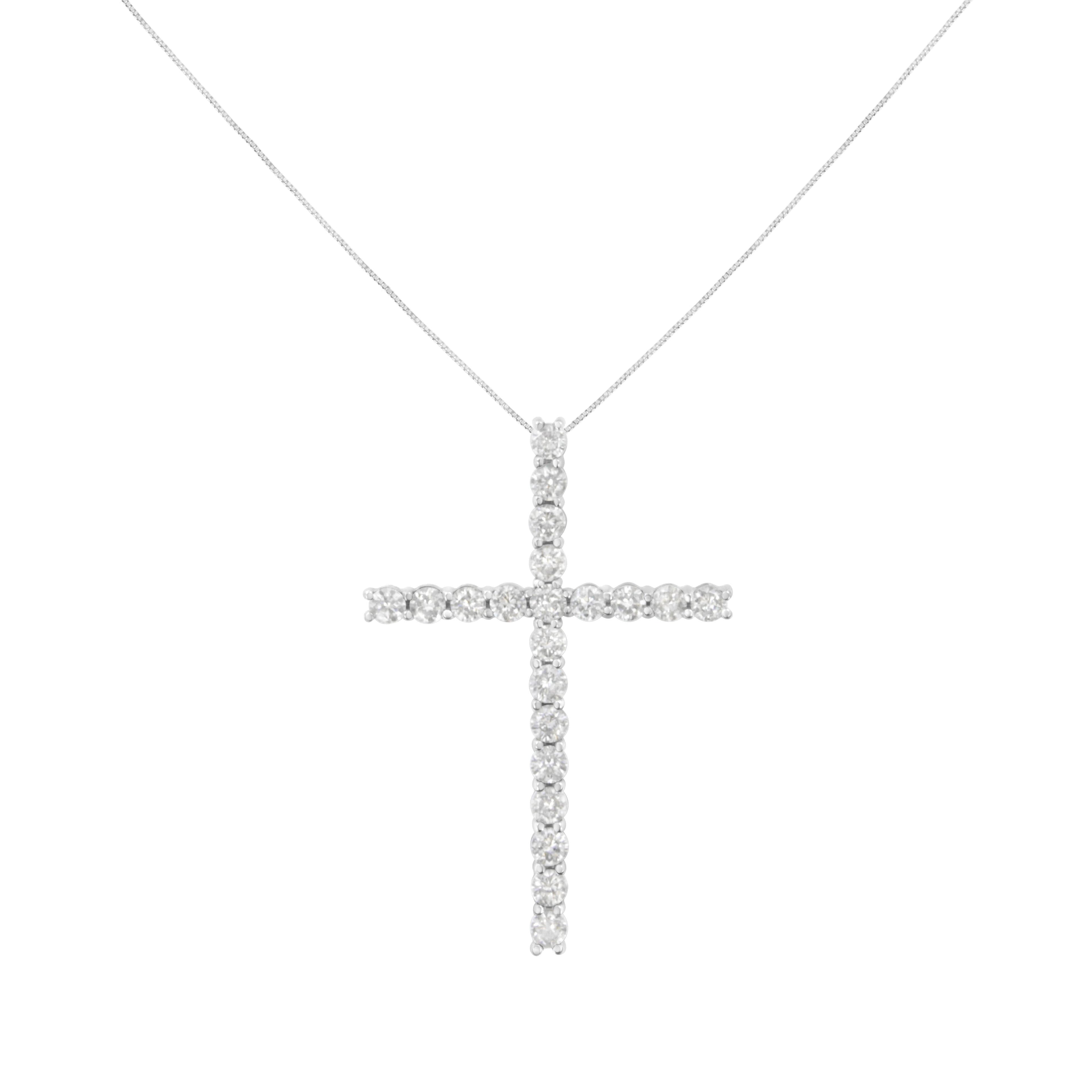 .925 Sterling Silver 4.0 Cttw Diamond 2-1/4" Cross Pendant with Box Chain Necklace (I-J Color, I1-I2 Clarity) - 18" by Bids.com