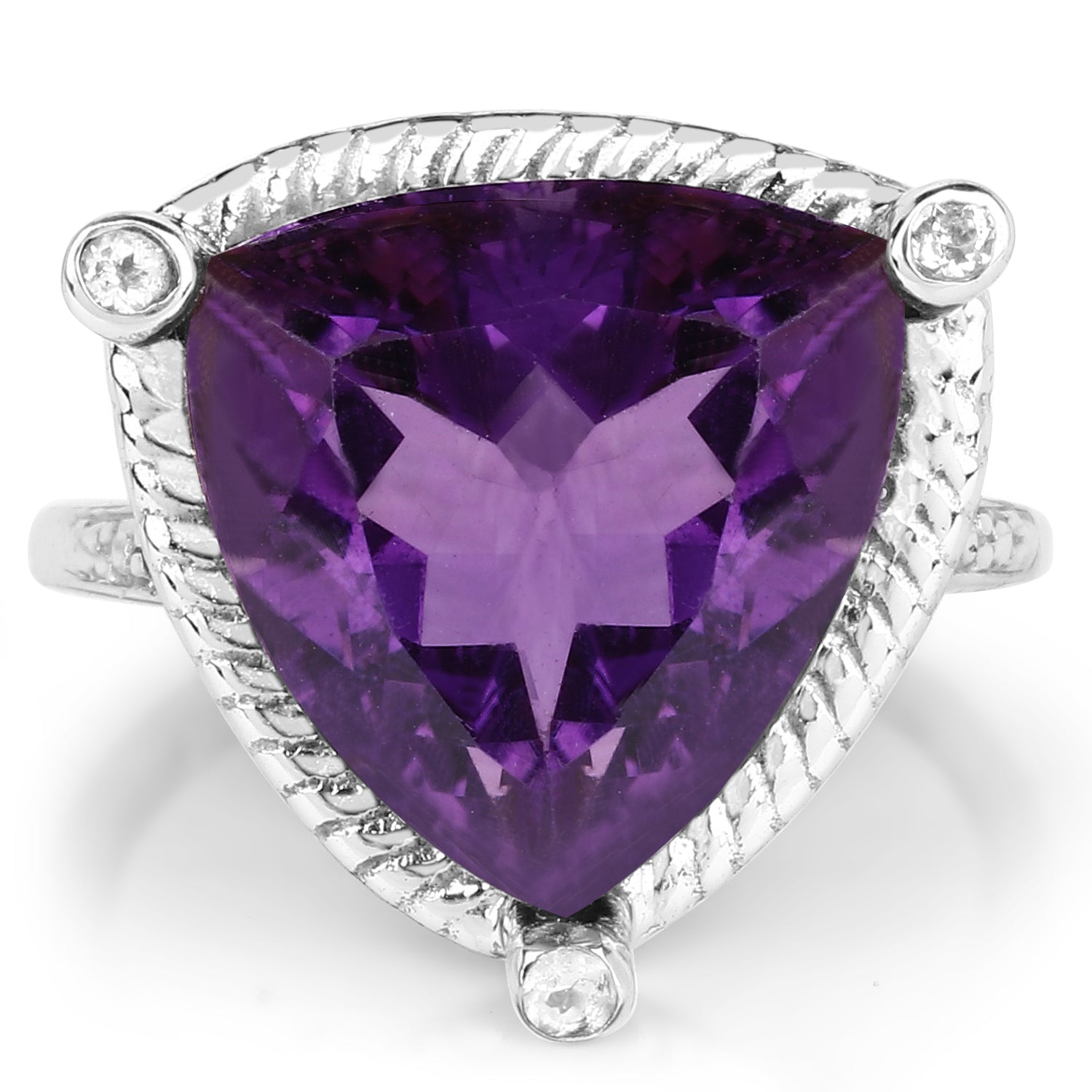 8.29 Carat Genuine Amethyst and White Topaz .925 Sterling Silver Ring DestGlow