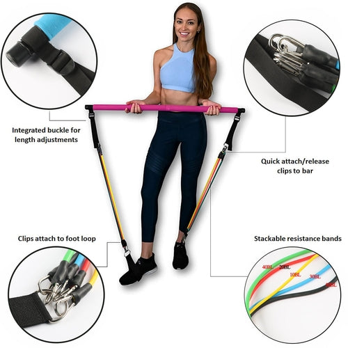 Pilates Bar Kit with Resistance Bands - Portable Home Gym Workout Equipment