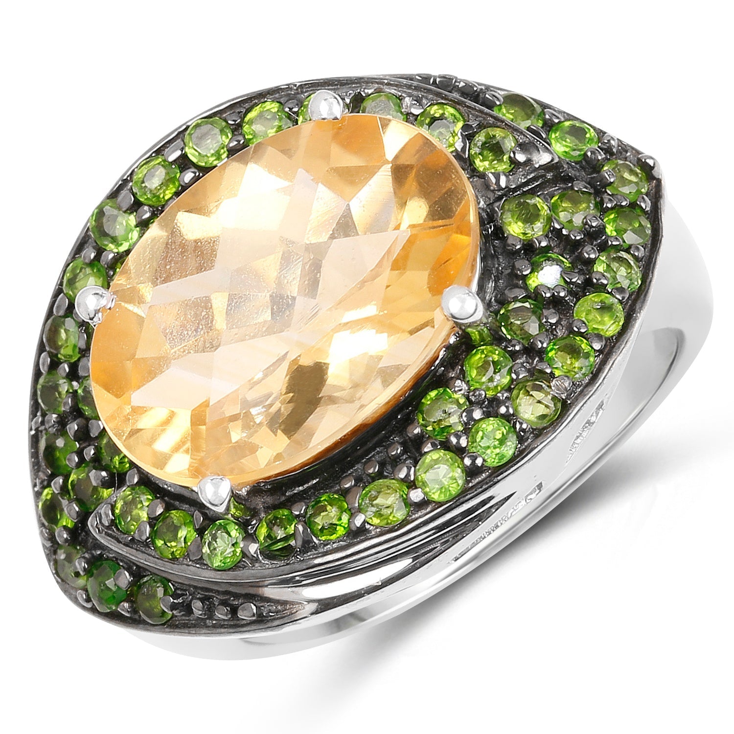 6.11 Carat Genuine Citrine and Chrome Diopside .925 Sterling Silver Ring by Bids.com