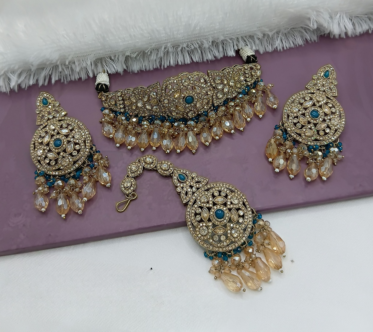 Joban Fashion Tealblue Alloy Choker Set