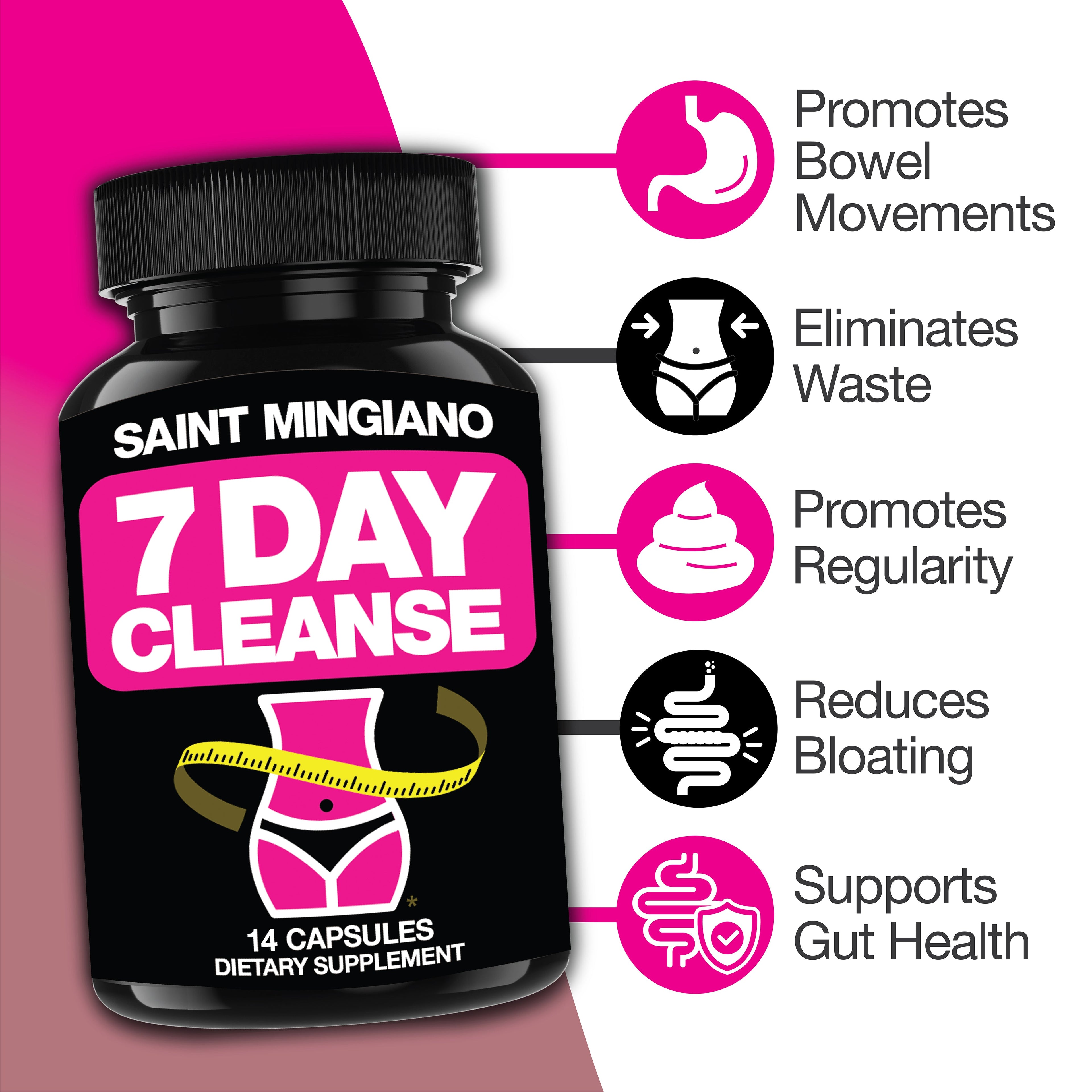 7 Day Cleanse Program | Colon Detox with Natural Laxative for Constipation & Bloating by Saint Mingiano - Supplements & Wellness Dedicated to Holistic Health