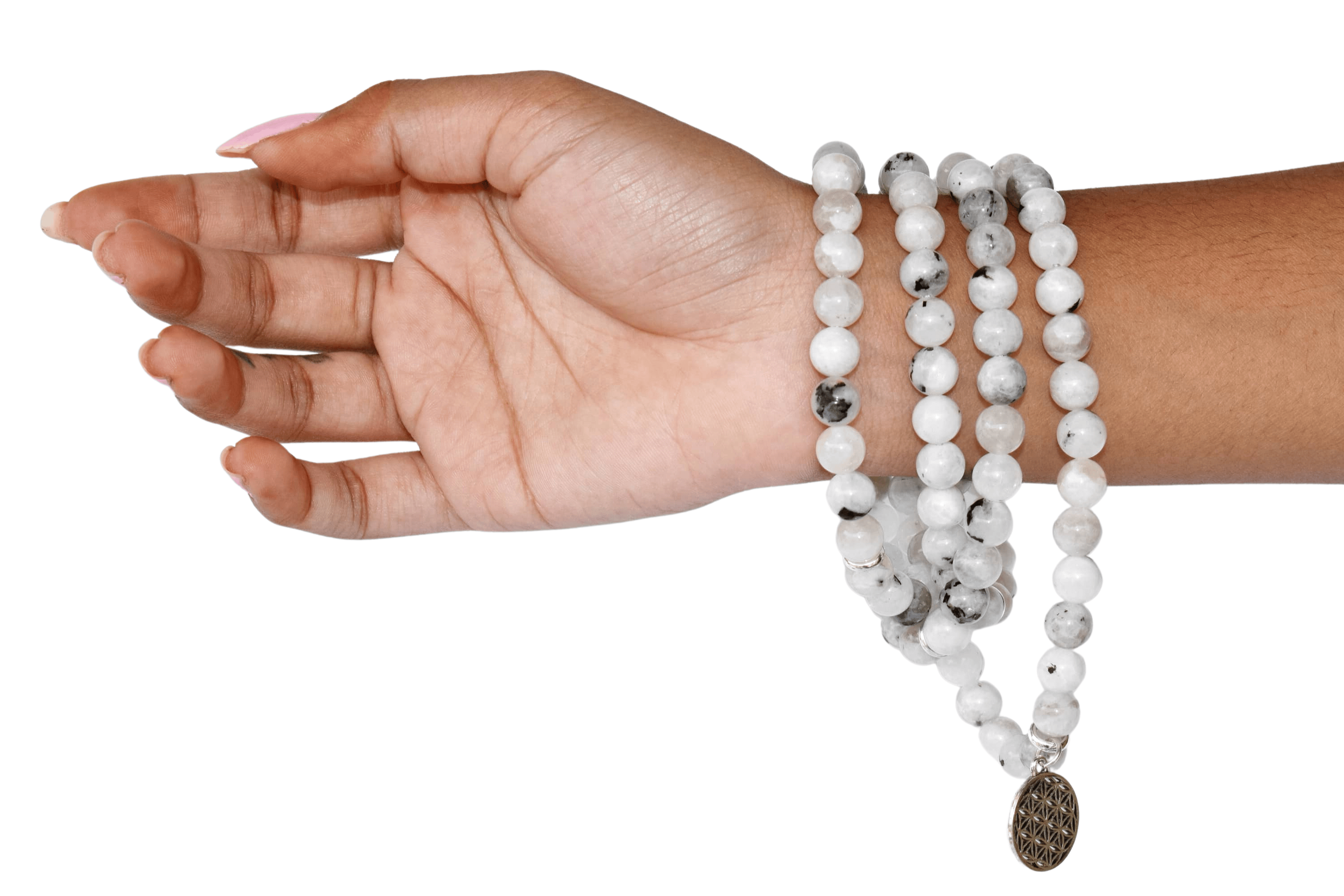 Rainbow Moonstone Beads Mala Bracelet, 108 Prayer Beads Necklace (Creativity and Compassion)Â DestGlow