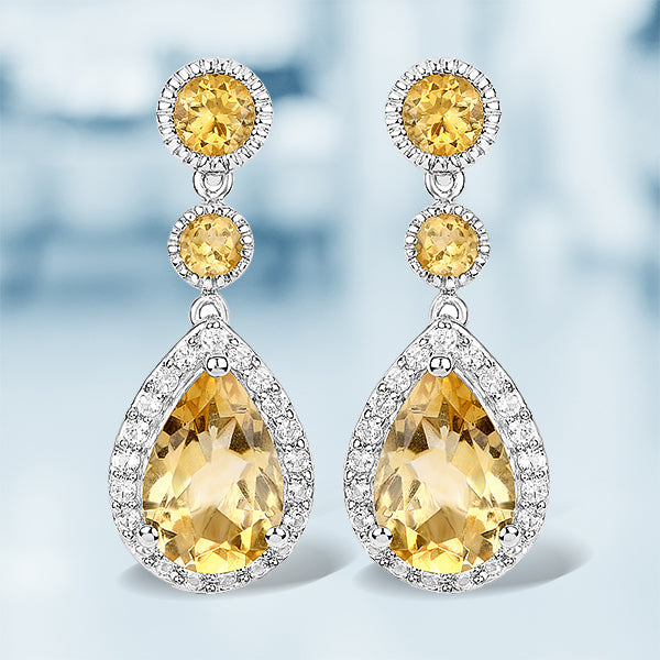 7.06 Carat Genuine Citrine and White Topaz .925 Sterling Silver Earrings DestGlow