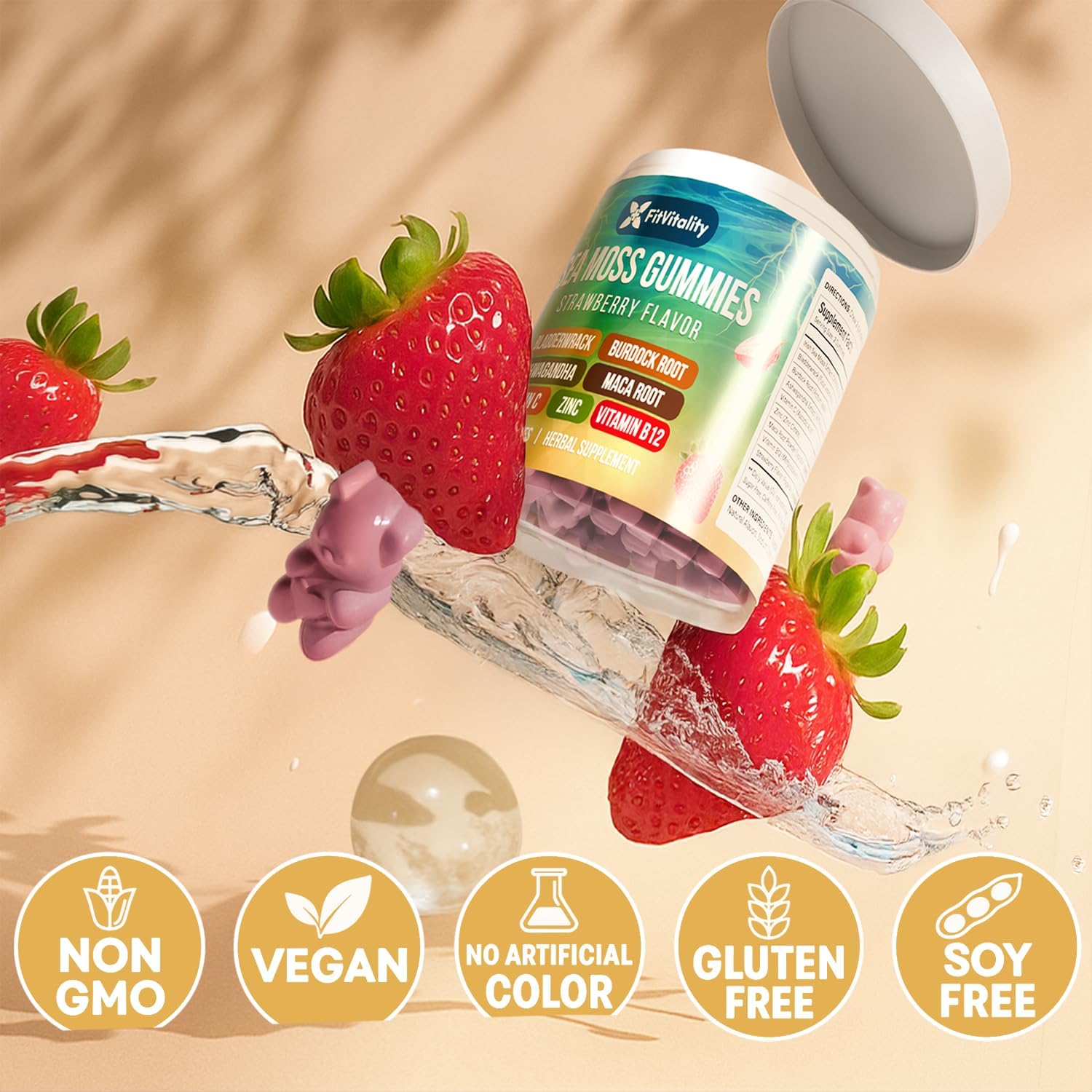 Sea Moss Gummies | Strawberry Flavor Vegan Gummies | Extra Rich 9-in-1 Formulation with Irish Sea Moss, Elderberry, Bladderwrack, Burdock, Ashwagandha, Maca, Zinc, B12 | Energy & Immune Support by FreshDrinkUS - Natural and Premium Herbal Tea