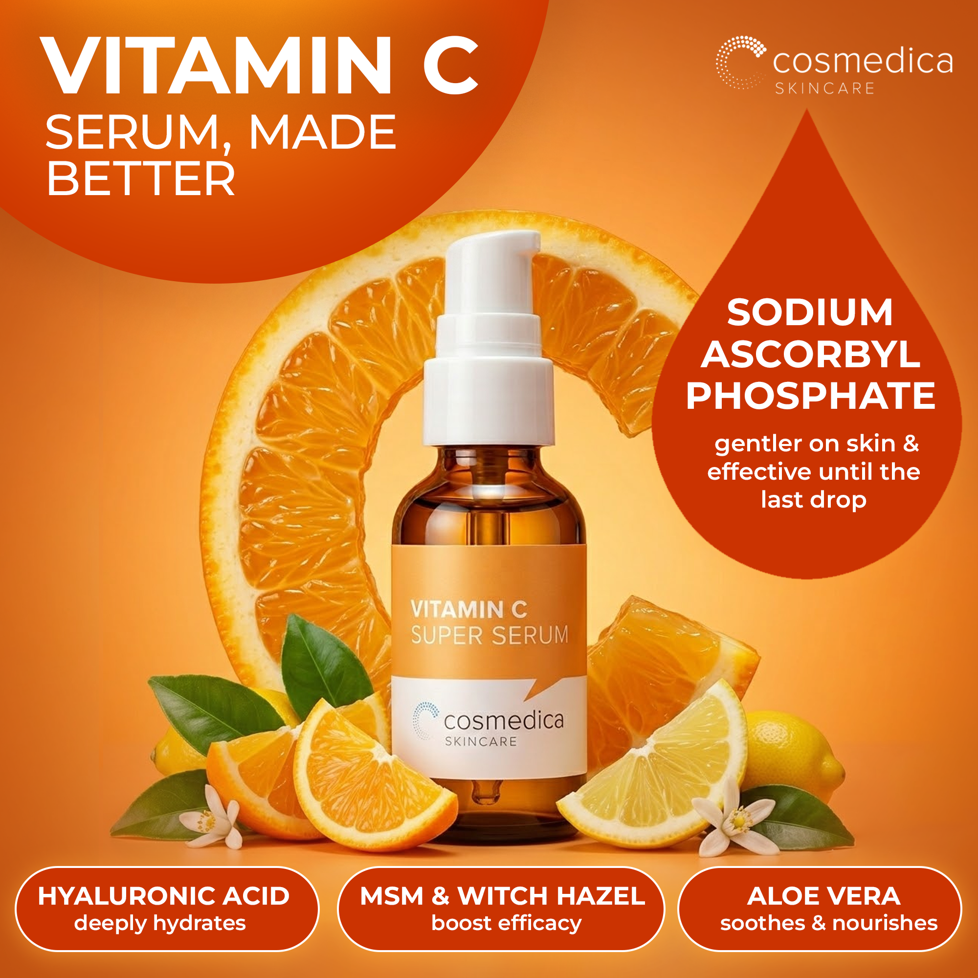 Cosmedica Skincare Vitamin C Serum for Face with Hyaluronic Acid – Anti Aging Serum for Dark Spots, Fine Lines, Wrinkles – Hydrating Collagen Booster for Women & Men DestGlow