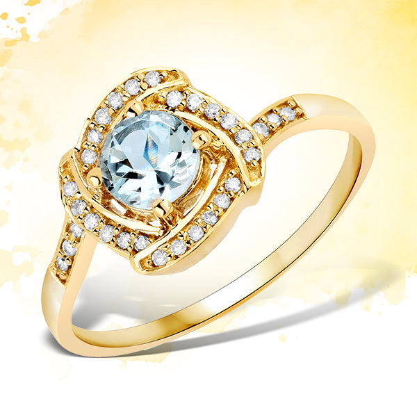 0.46 Carat Genuine Aquamarine and White Diamond 14K Yellow Gold Ring by Bids.com