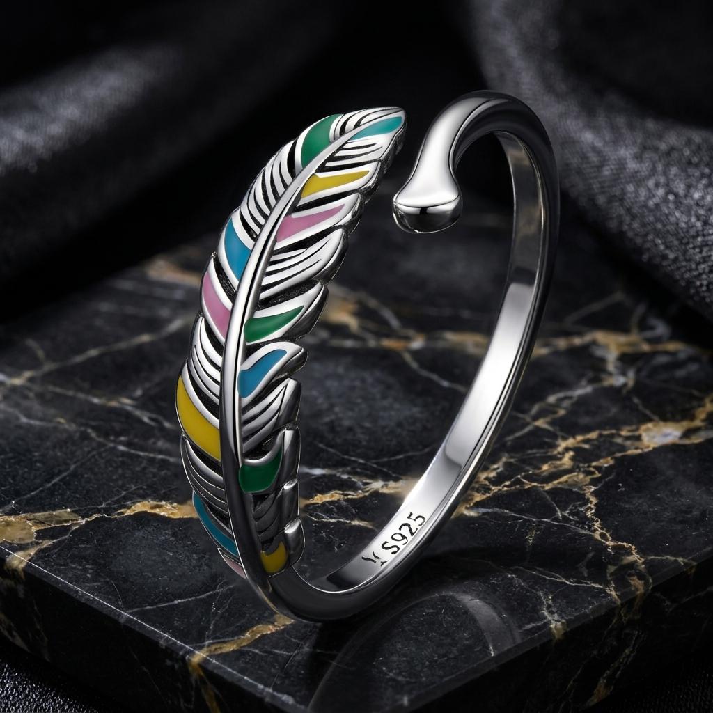 925 Sterling Silver Enamel Oxidized Ring for Women by Bids.com