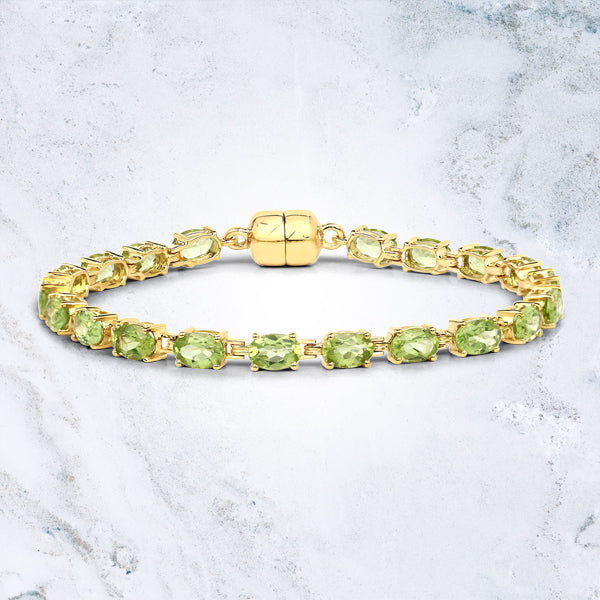 18K Yellow Gold Plated 9.03 Carat Genuine Peridot .925 Sterling Silver Bracelet DestGlow