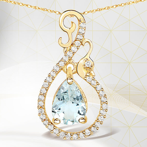 0.76 Carat Genuine Aquamarine and White Diamond 14K Yellow Gold Pendant by Bids.com
