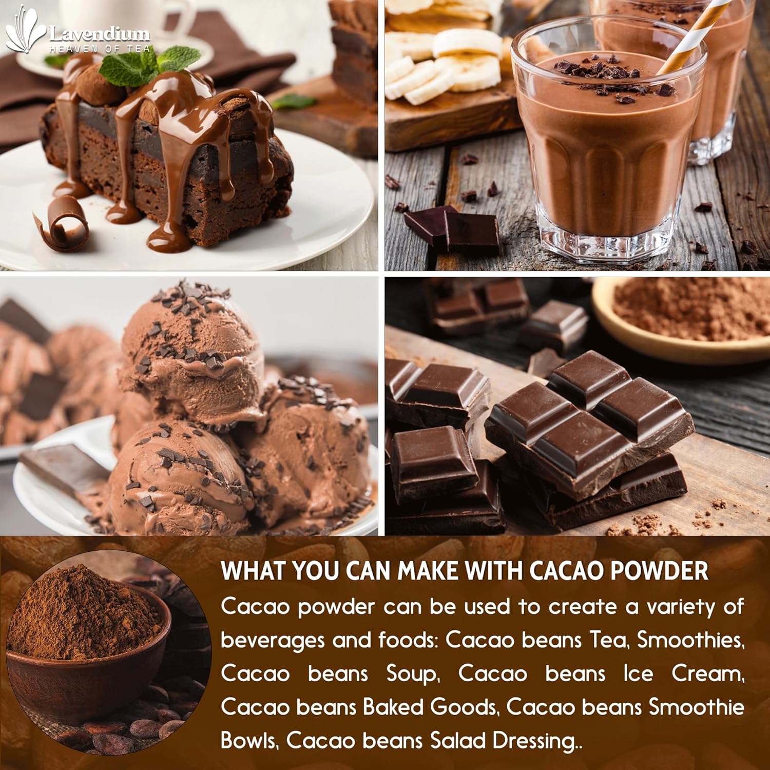 Cacao Powder, 25oz (1.56 lbs), 100% Natural & Pure, Unsweetened, Rich Chocolate Flavor, Perfect for Baking & Smoothies