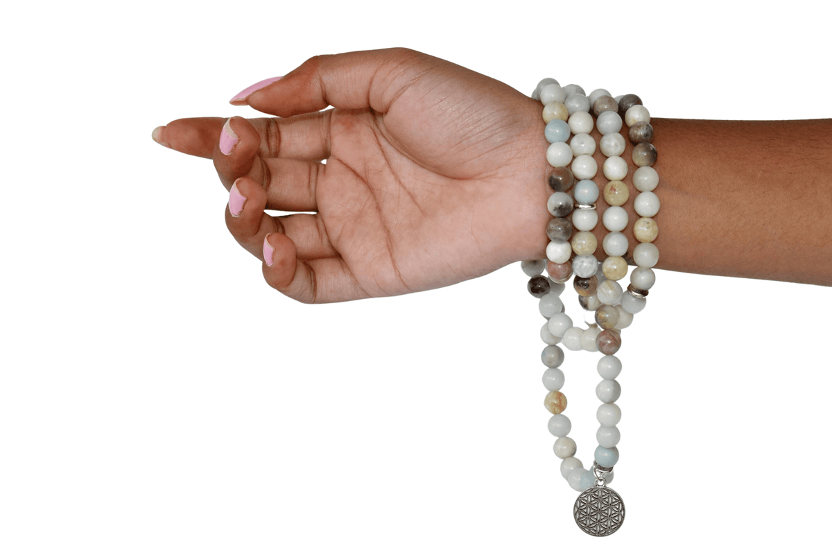 Multi Amazonite Beads Mala Bracelet, 108 Prayer Beads Necklace (Good luck and Fortune) DestGlow
