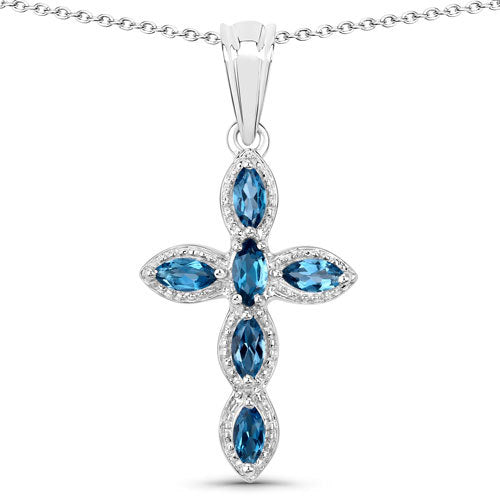 1.02 Carat Genuine London Blue Topaz .925 Sterling Silver Pendant DestGlow