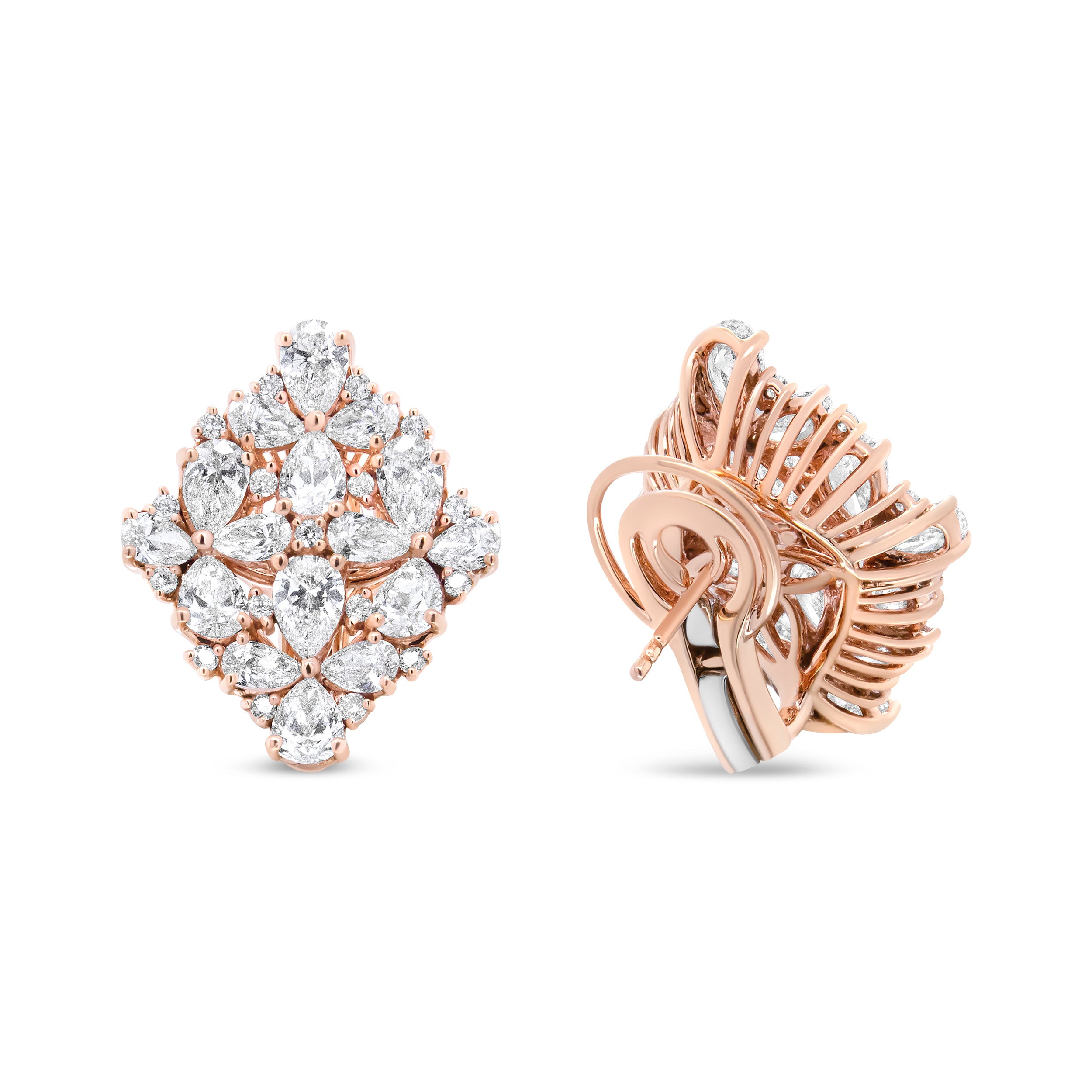 18K Rose Gold 8 1/3 Cttw Pear and Round Diamond Floral Cluster Omega Earrings (F-G Color, VS1-VS2 Clarity) by Bids.com