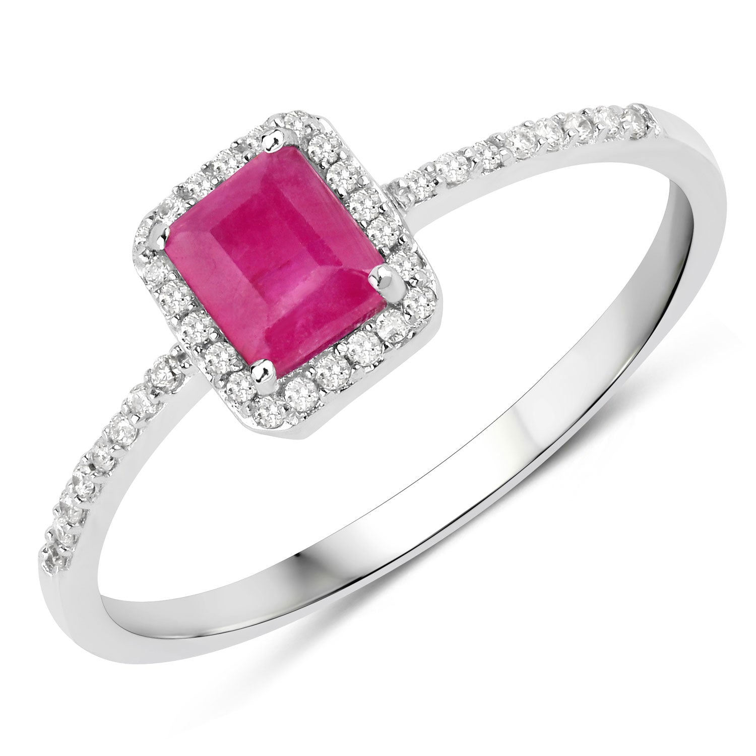 0.58 Carat Genuine Ruby and White Diamond 14K White Gold Ring by Bids.com