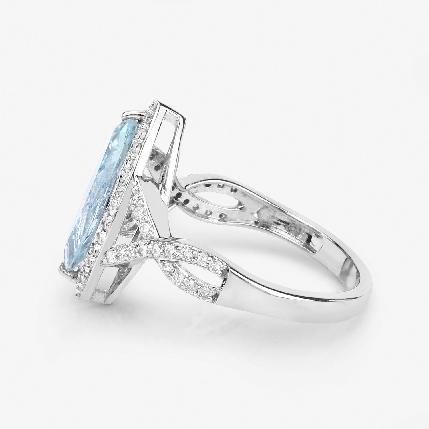 2.24 Carat Genuine Aquamarine and White Diamond 14K White Gold Ring by Bids.com