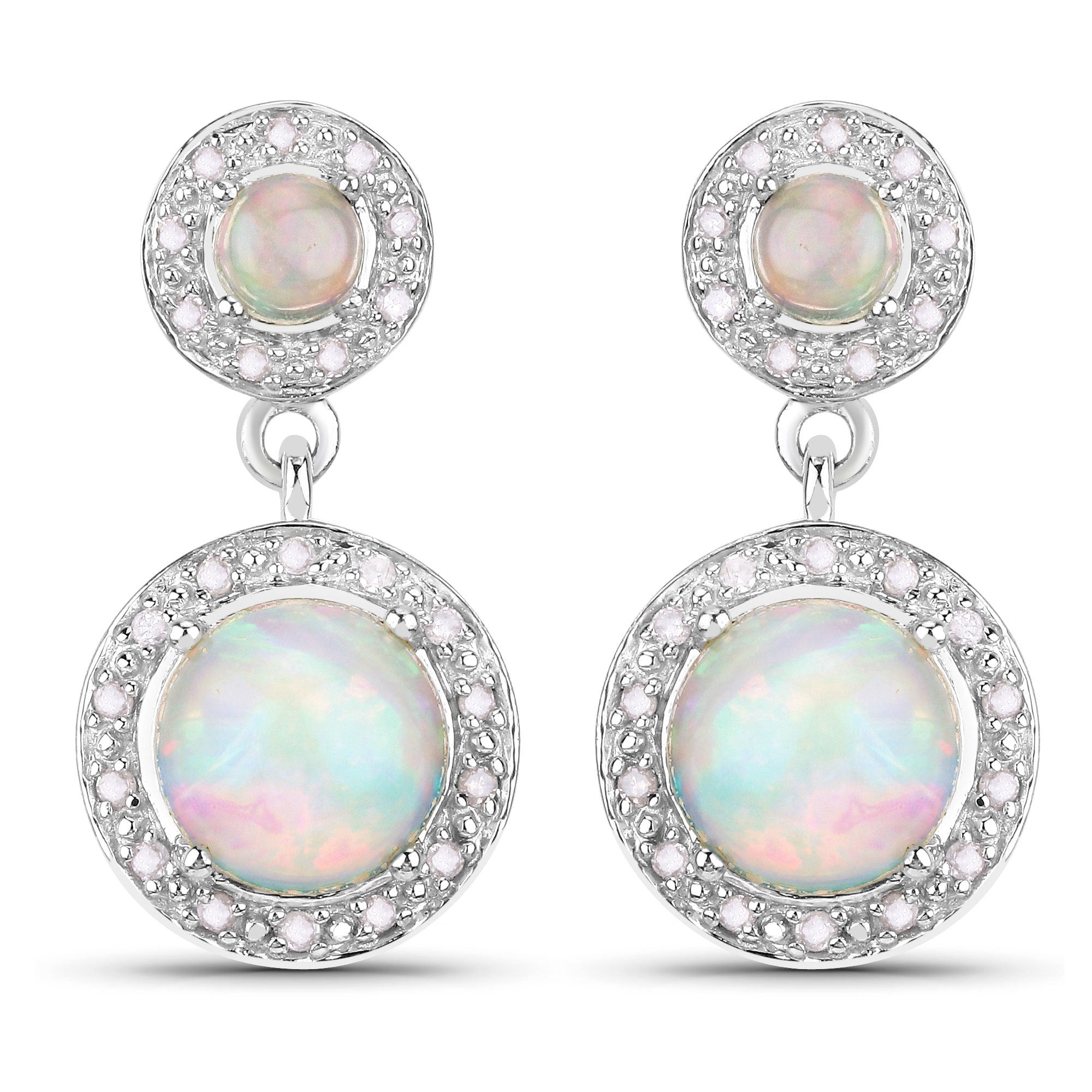 2.27 Carat Genuine Ethiopian Opal and White Diamond .925 Sterling Silver Earrings by Bids.com