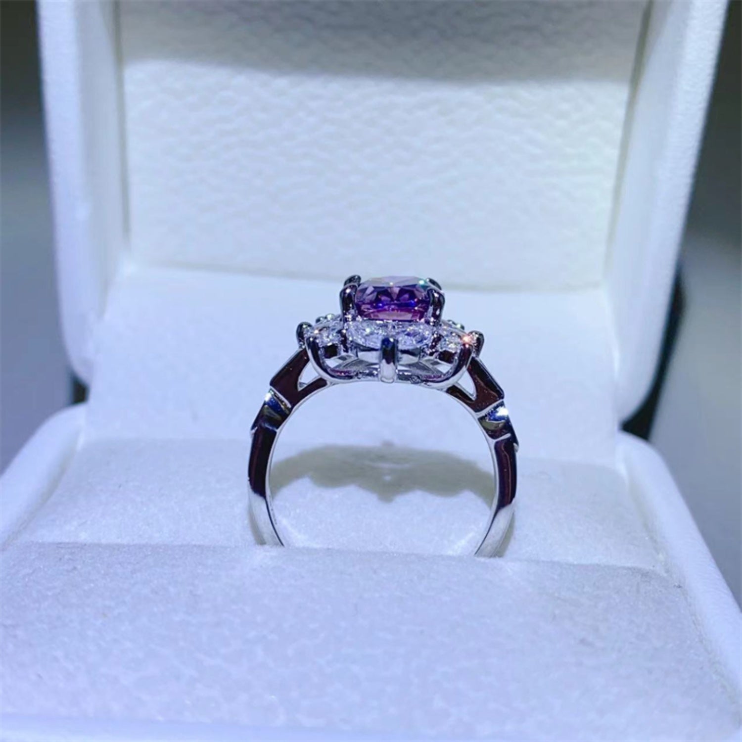 2 Carat Purple Oval-Cut Sparkala™ Pure Sterling Silver Ring - DestGlow