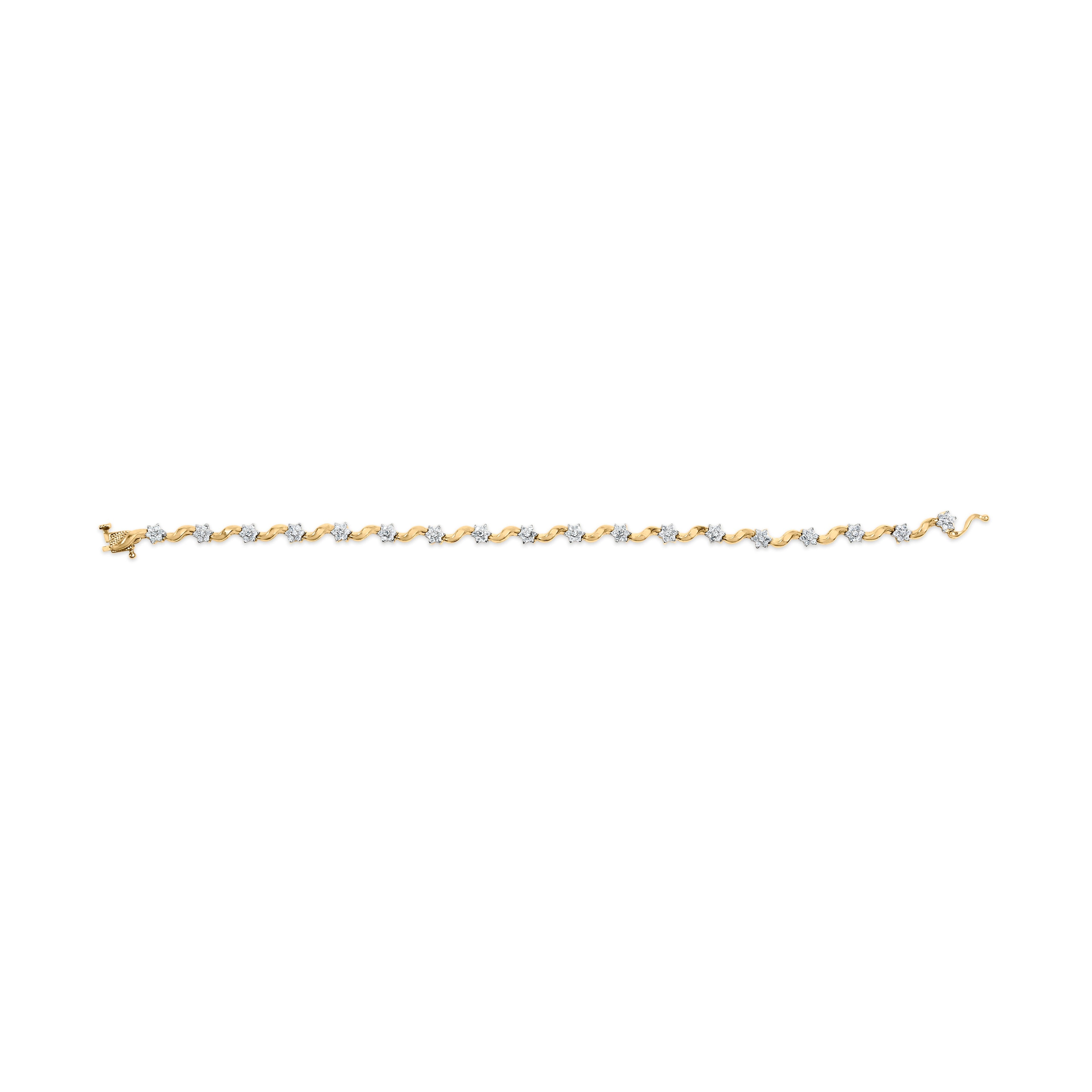 10k Yellow Gold 1.00 Cttw Round-Cut Diamond Floral S-Link 7.50" Bracelet (I-J Color, I2-I3 Clarity) DestGlow