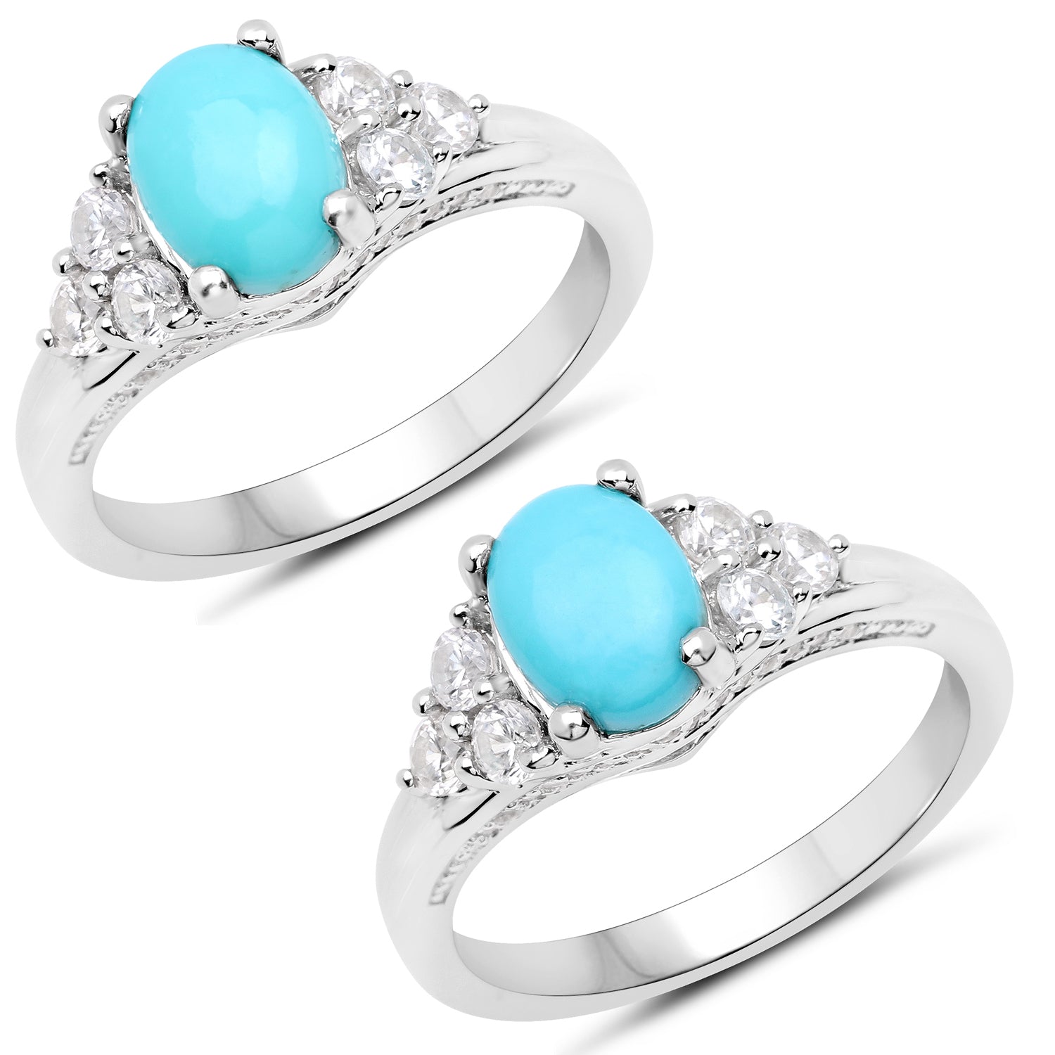 1.92 Carat Genuine Turquoise and White Zircon .925 Sterling Silver Ring by Bids.com